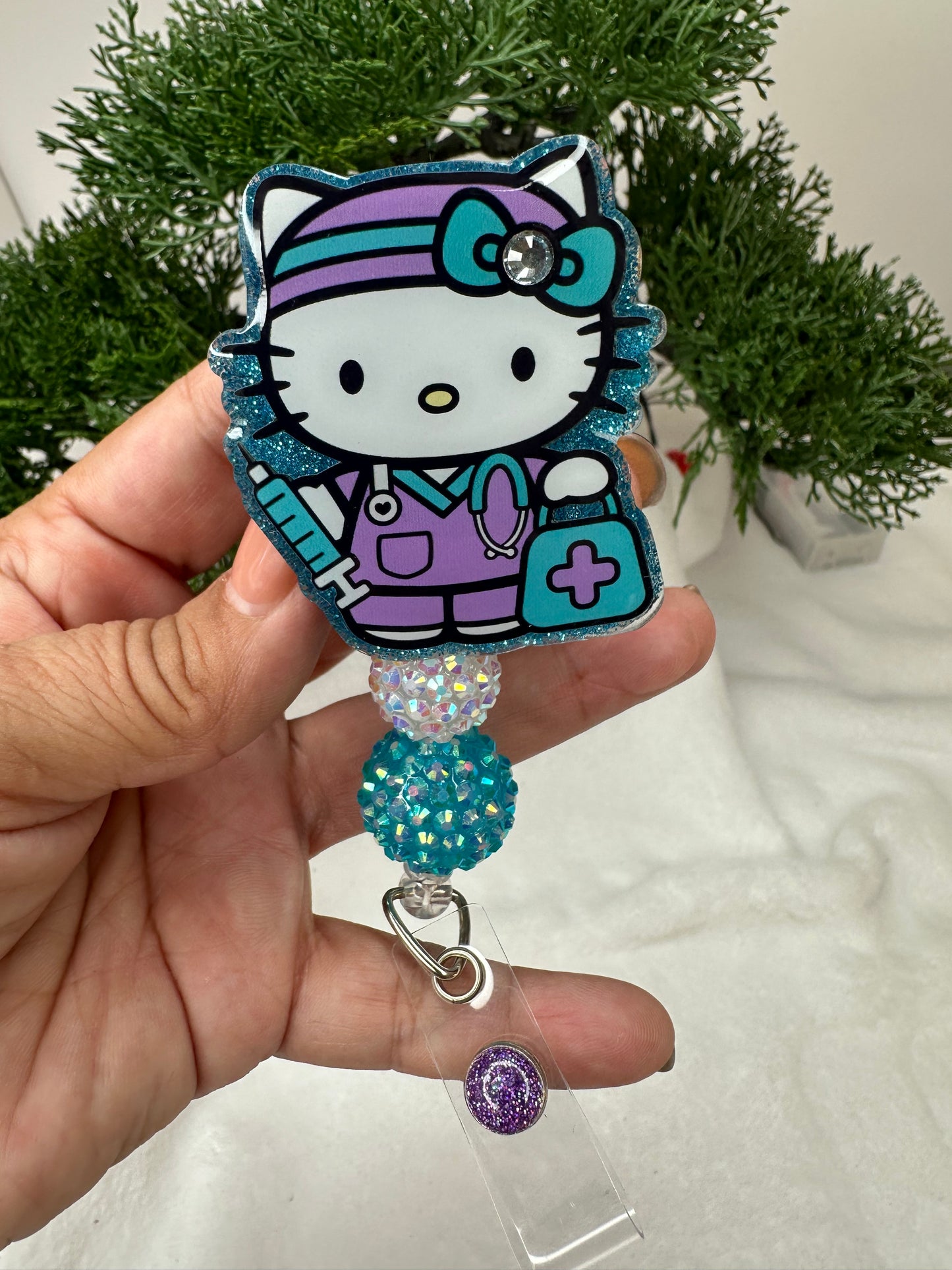 Turquoise Kitty Nurse Badge Reel