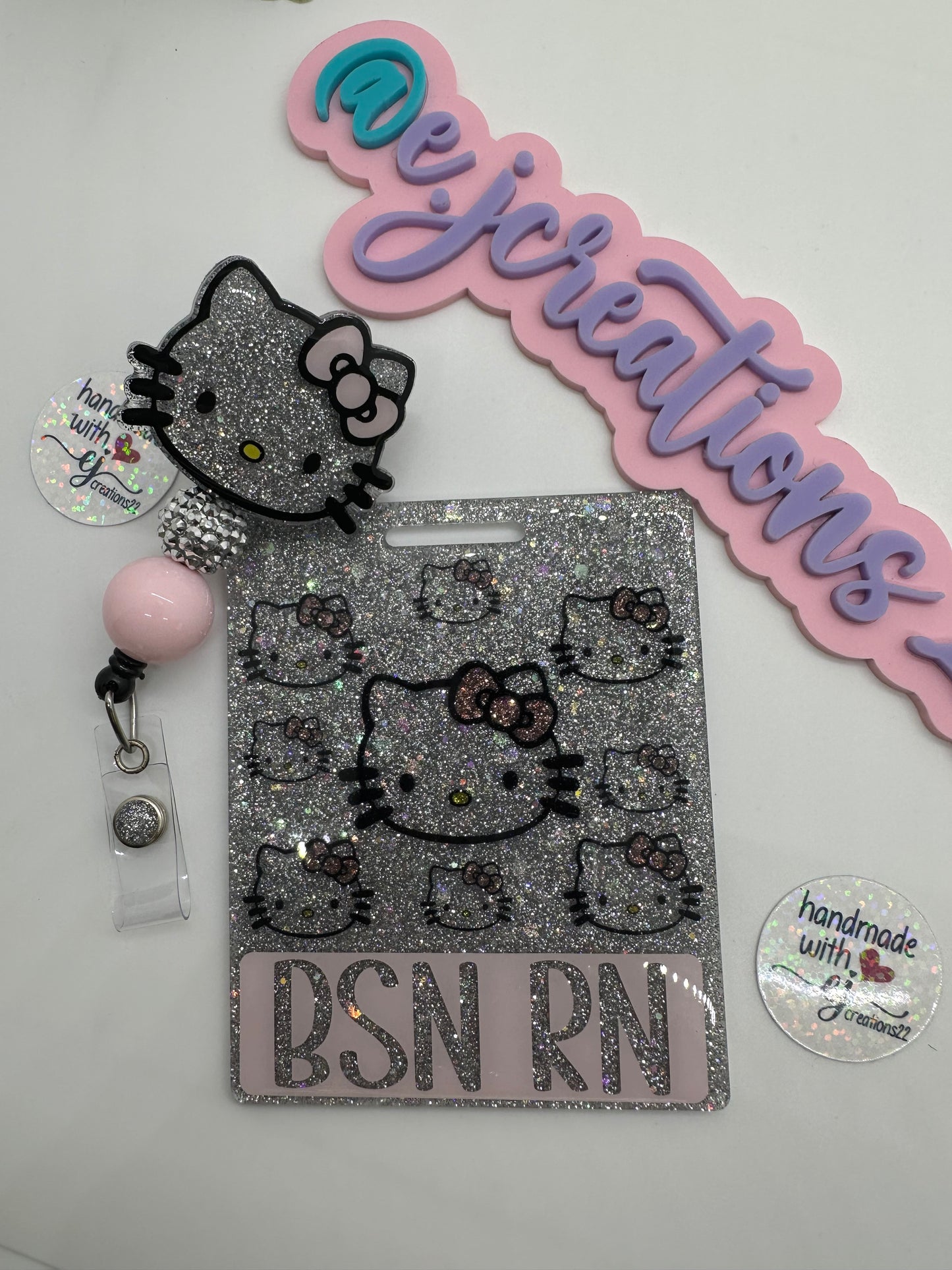 Extended Holographic Silver Kitty Badge Buddy Set