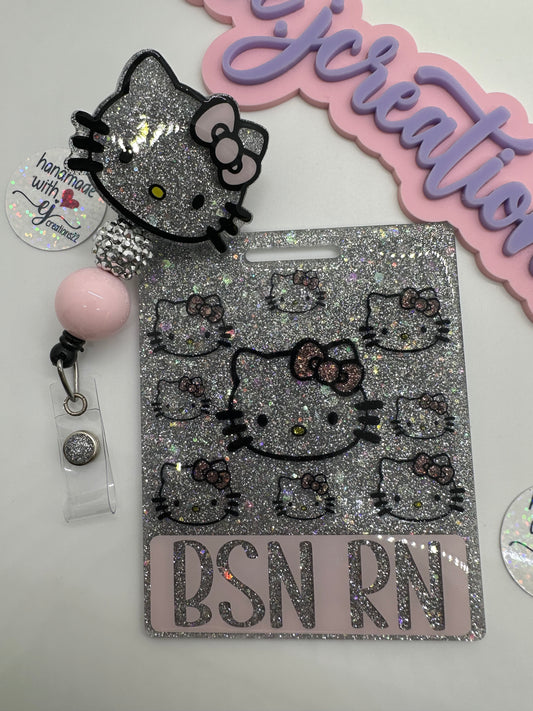 Extended Holographic Silver Kitty Badge Buddy Set