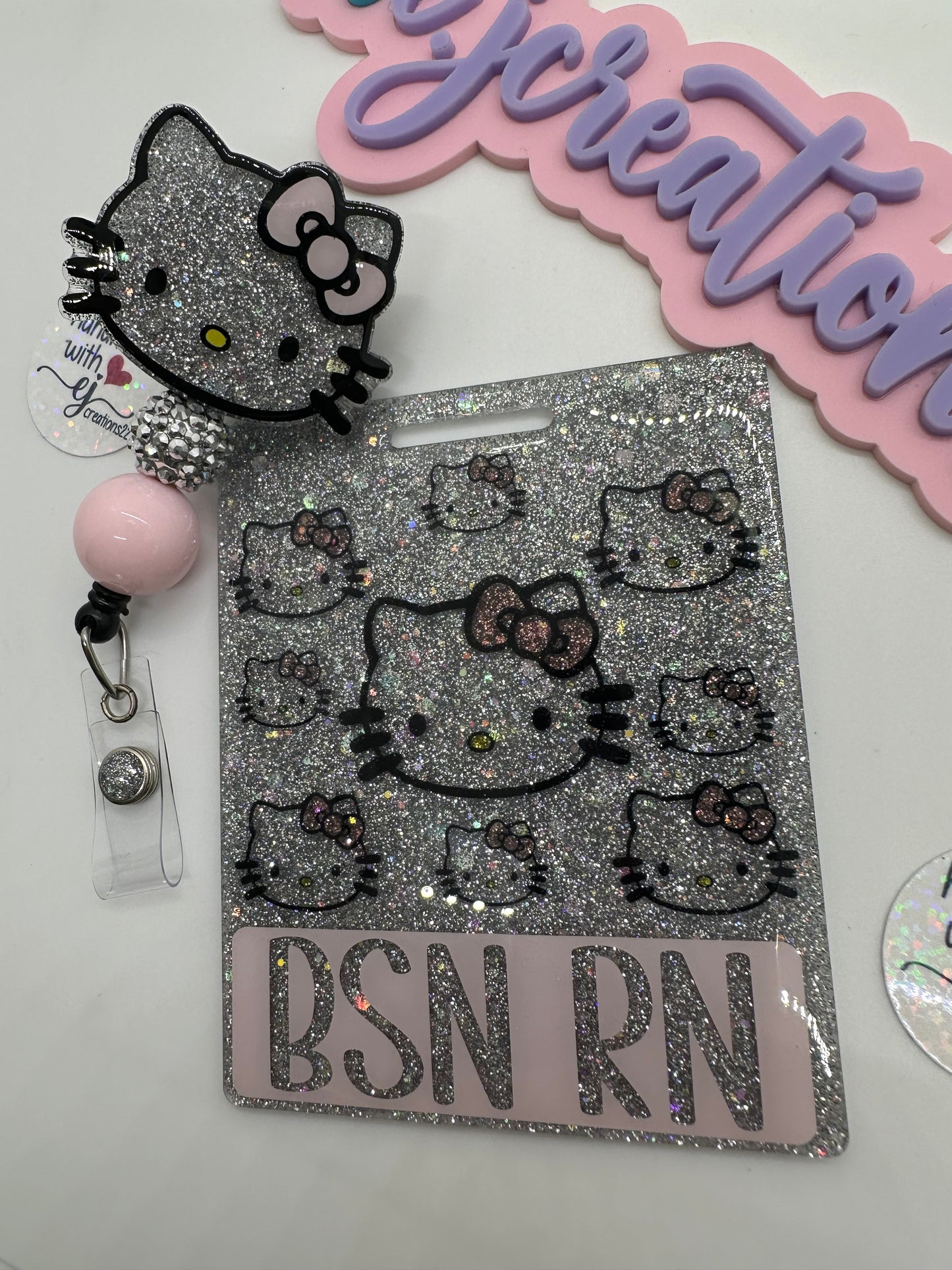 Extended Holographic Silver Kitty Badge Buddy Set