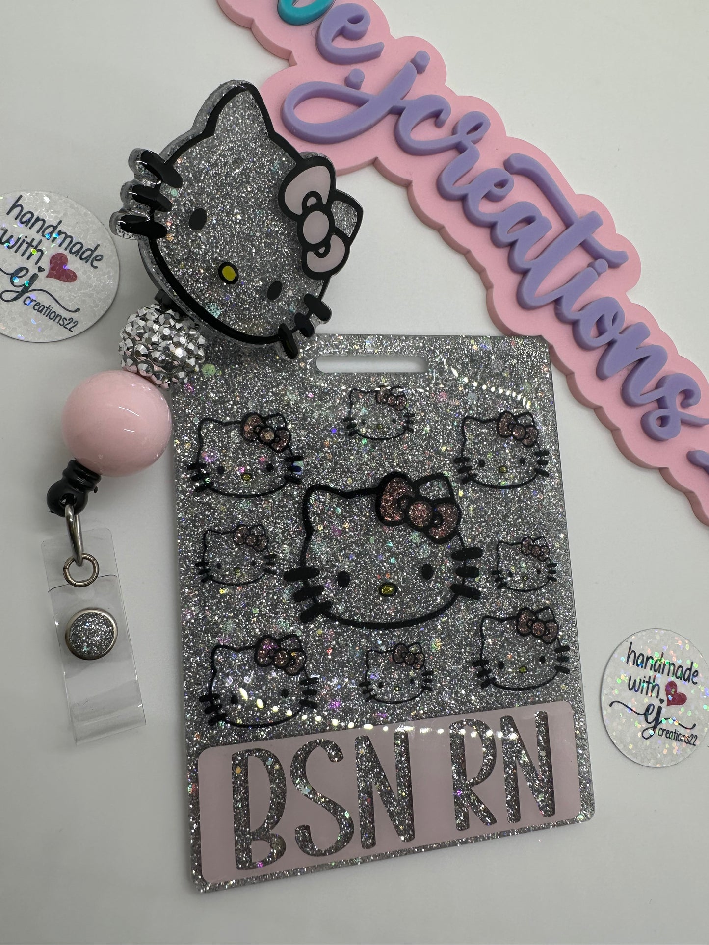 Extended Holographic Silver Kitty Badge Buddy Set