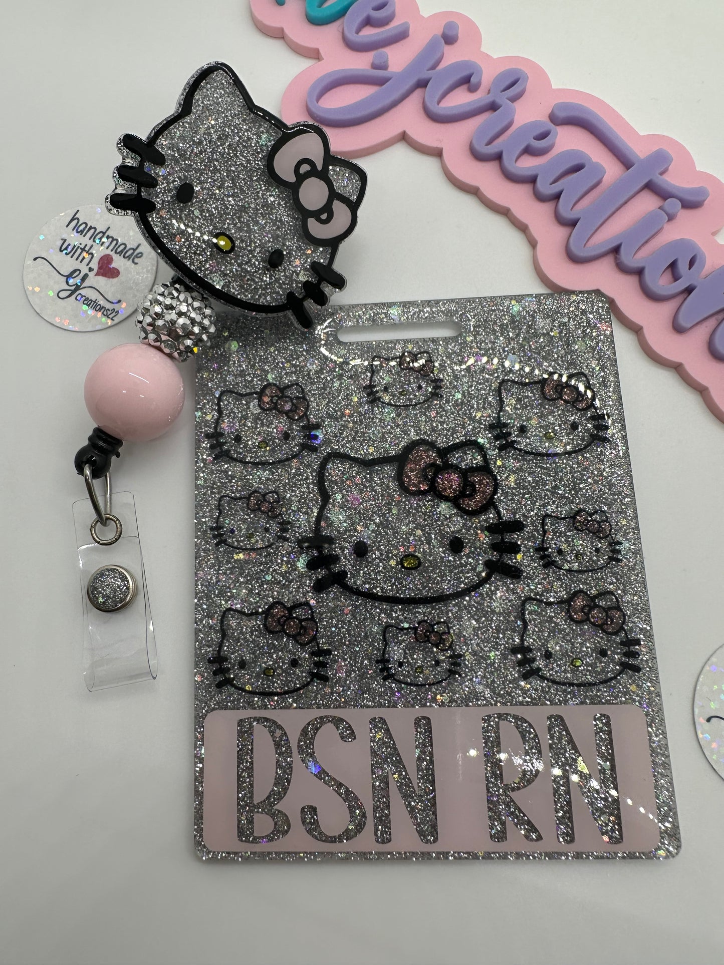 Extended Holographic Silver Kitty Badge Buddy Set