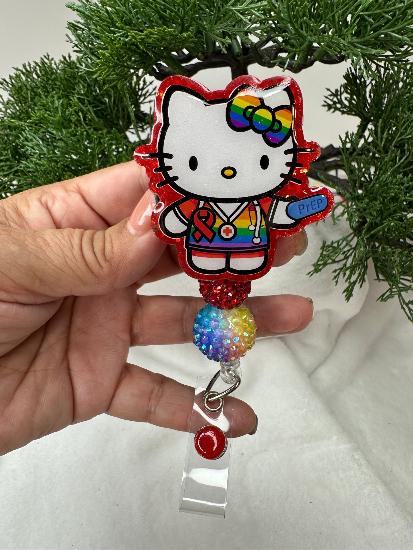 Kitty Red Ribbon Badge Reel