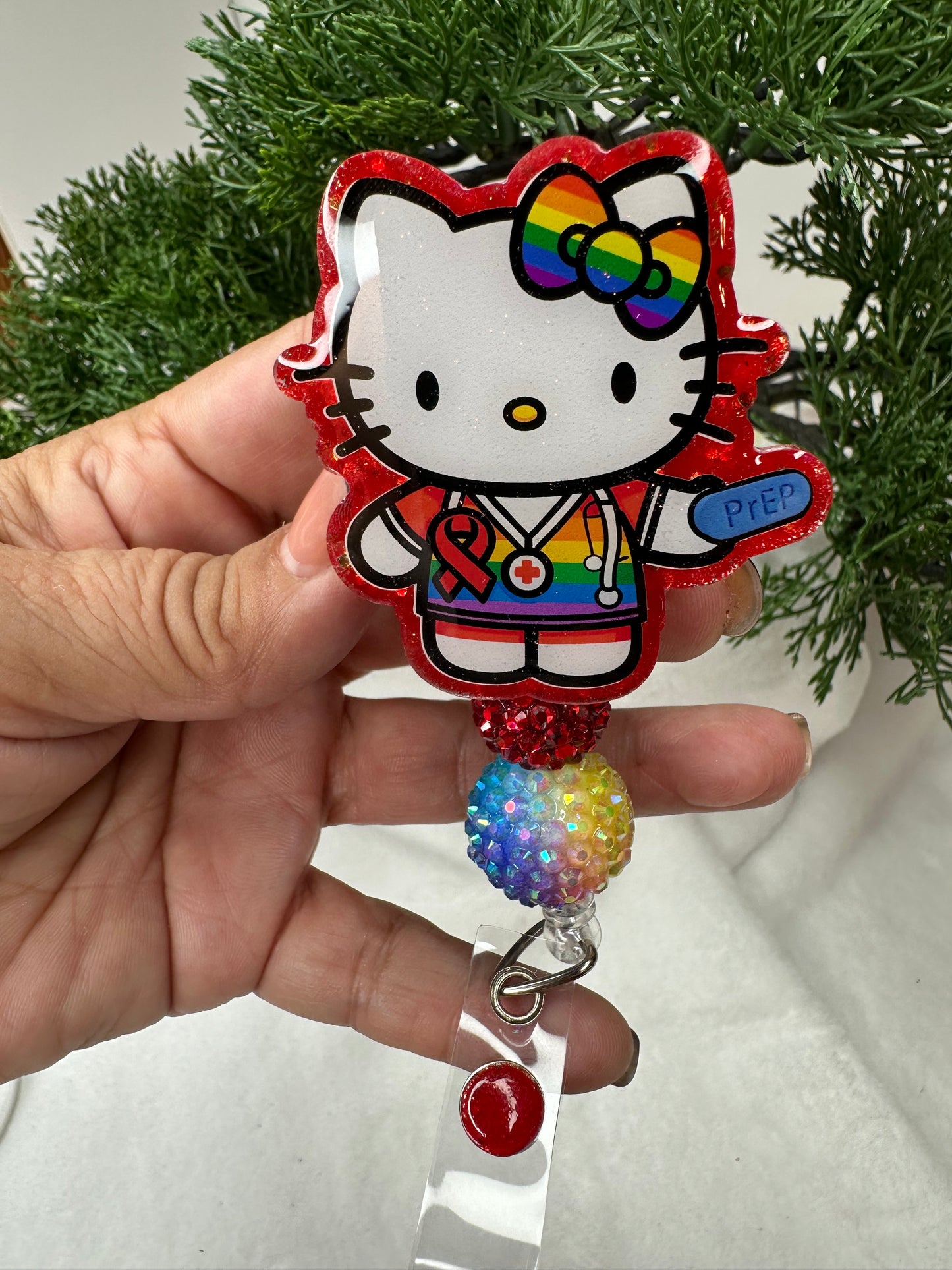 Kitty Red Ribbon Badge Reel