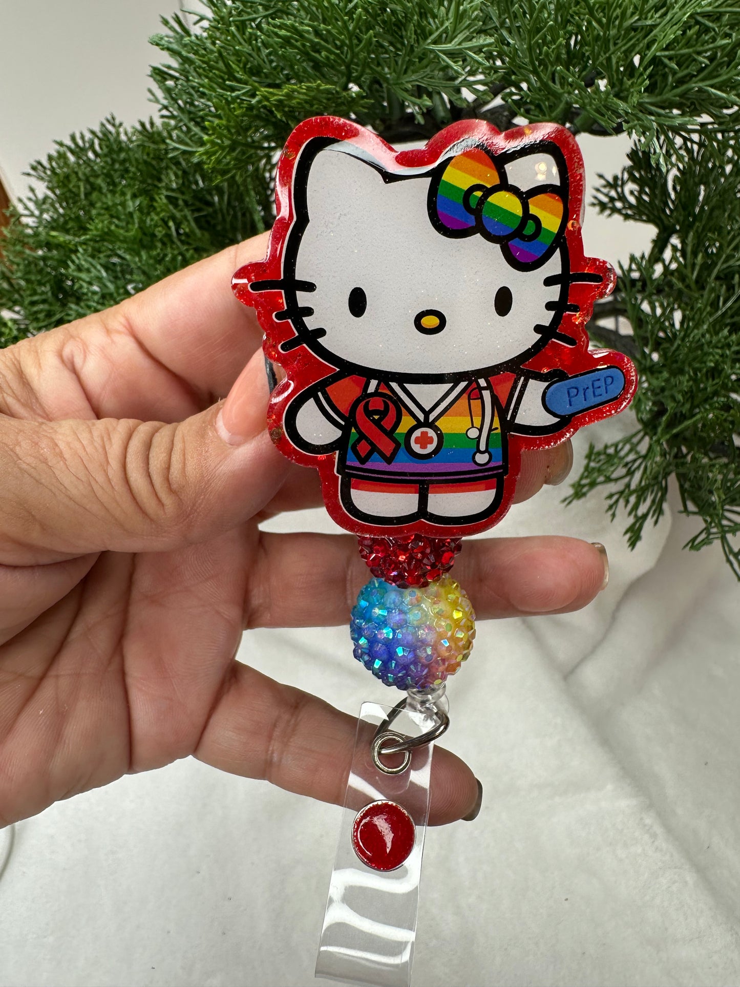 Kitty Red Ribbon Badge Reel