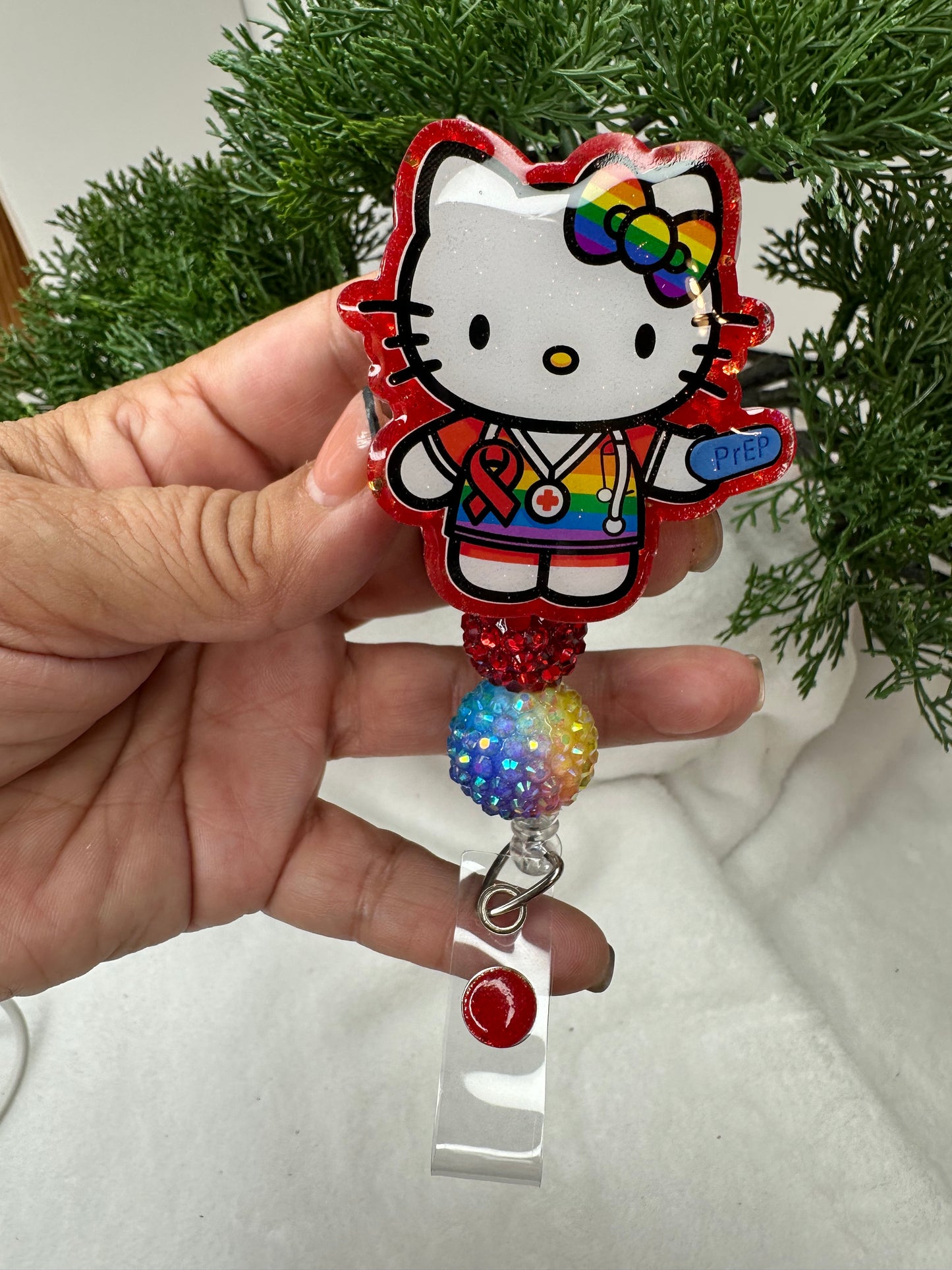 Kitty Red Ribbon Badge Reel