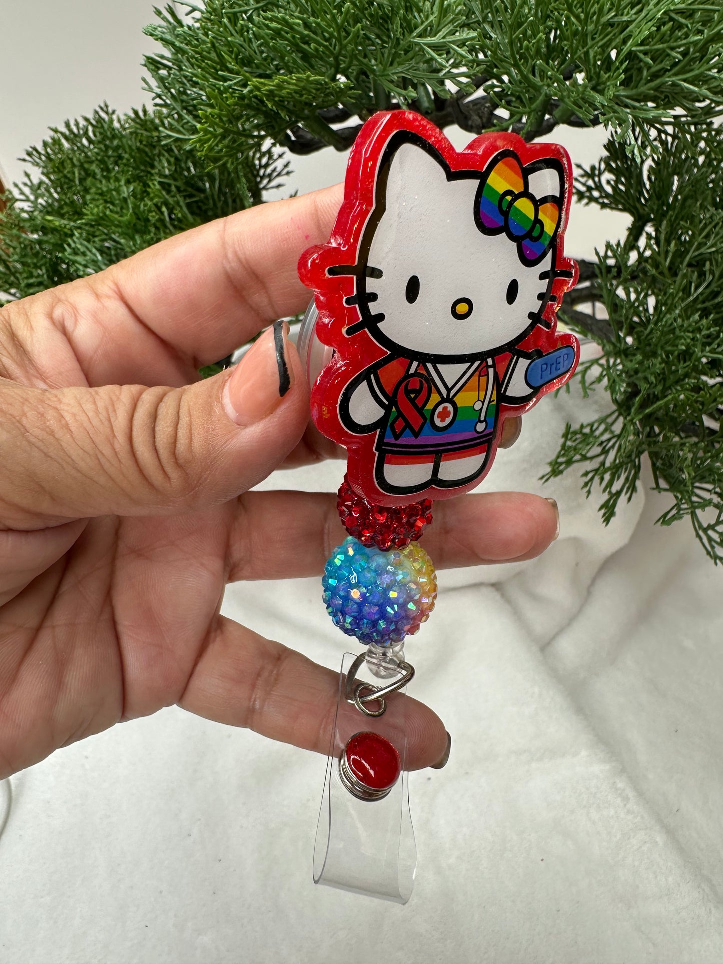 Kitty Red Ribbon Badge Reel