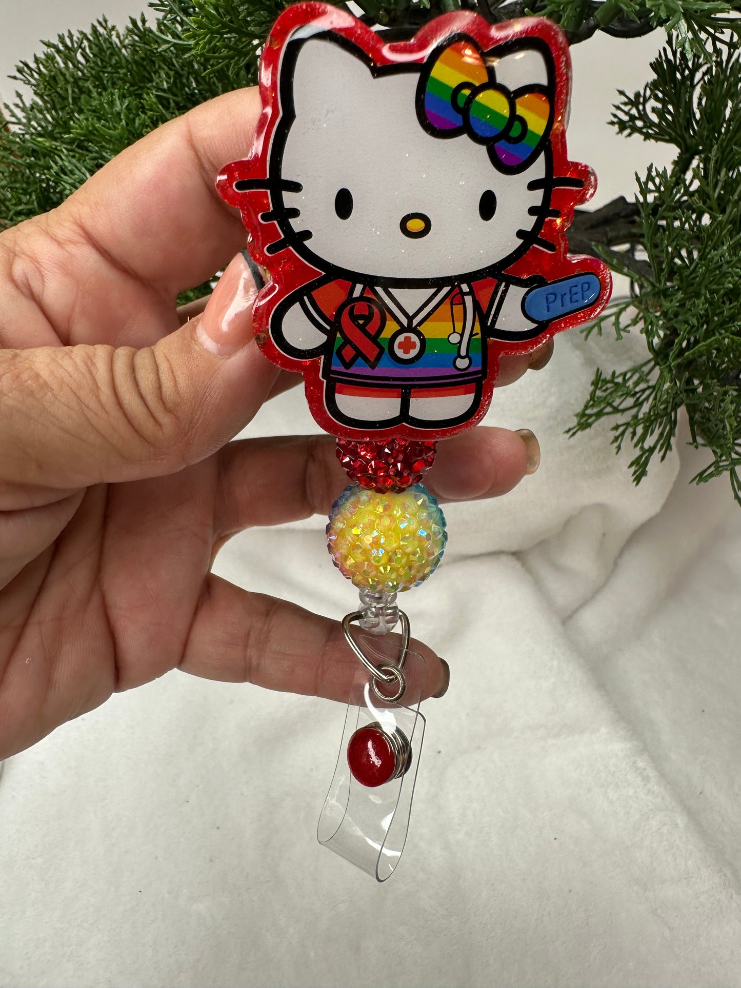 Kitty Red Ribbon Badge Reel