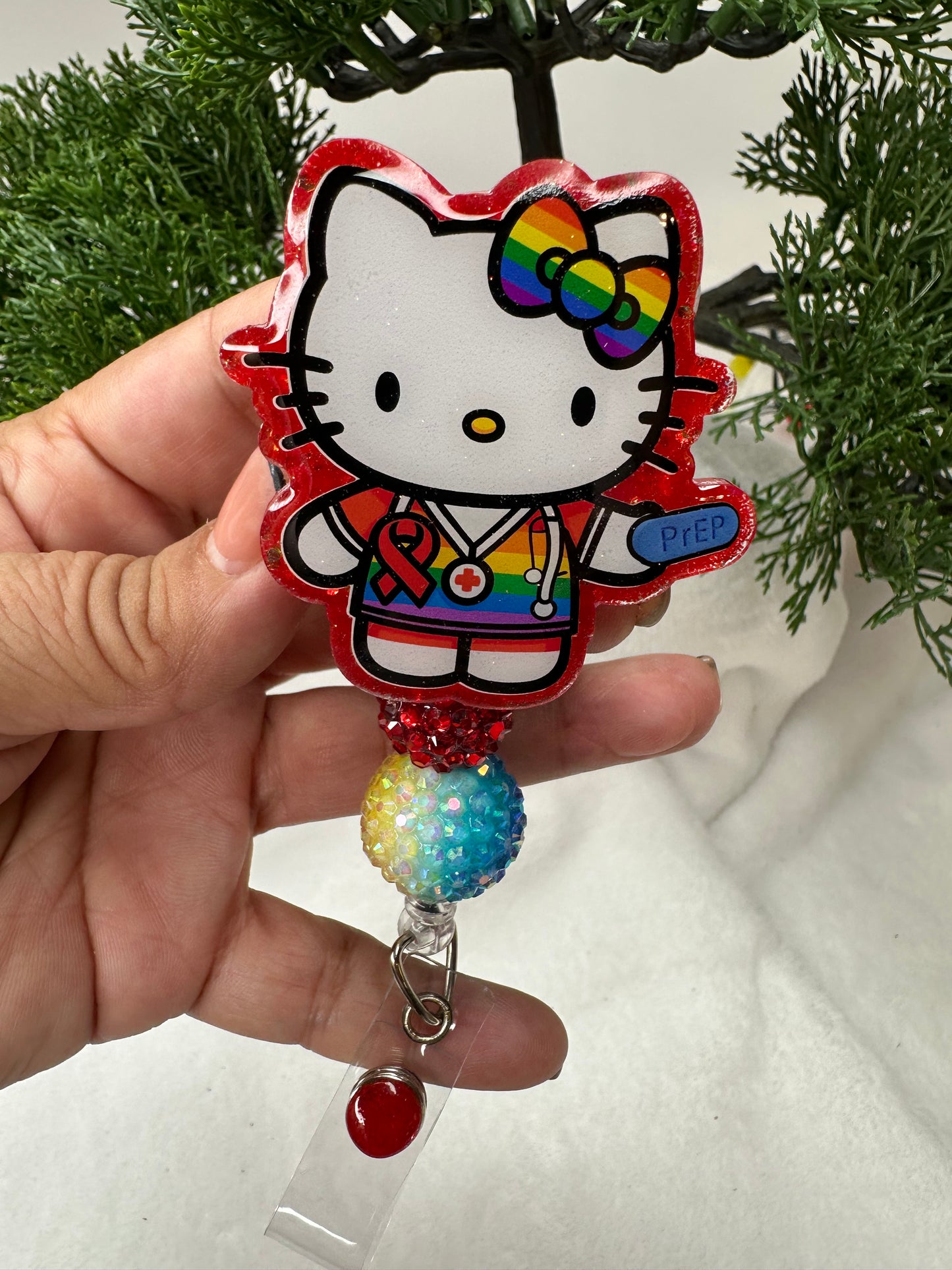 Kitty Red Ribbon Badge Reel