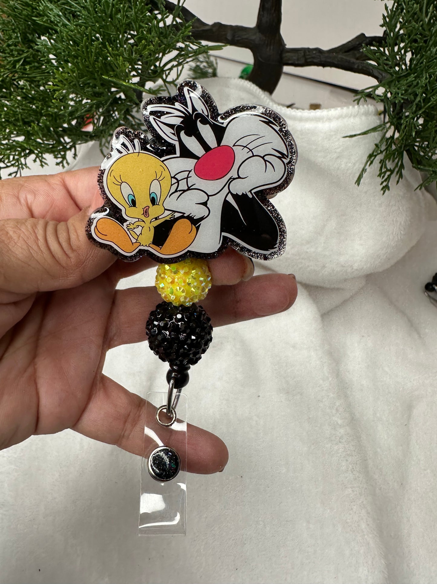 Yellow Bird Black Cat Badge Reel