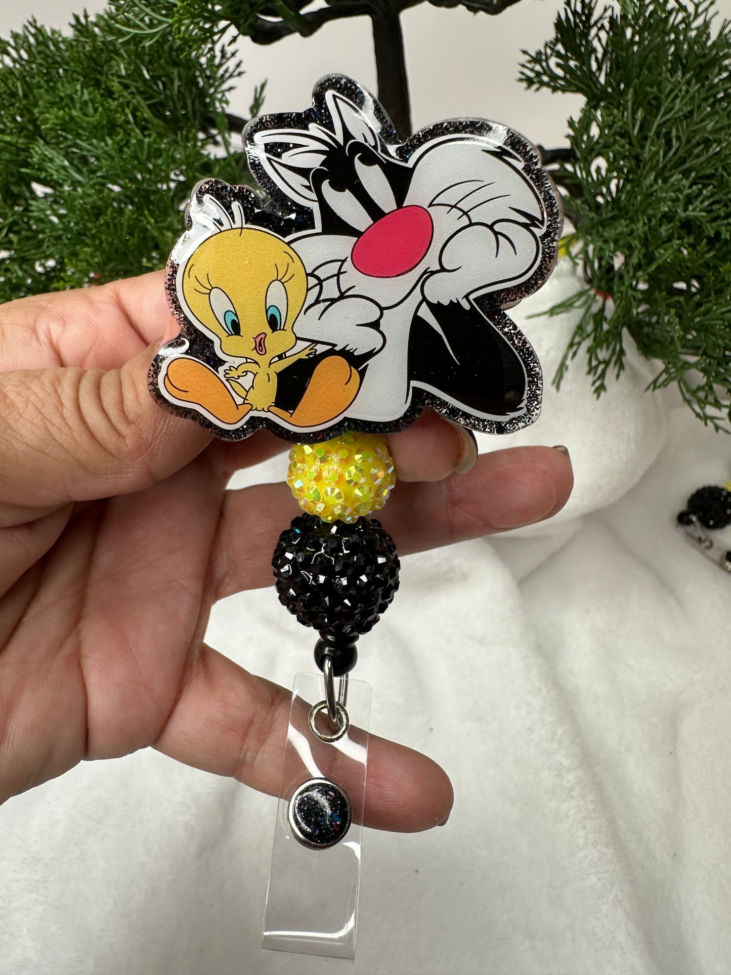 Yellow Bird Black Cat Badge Reel