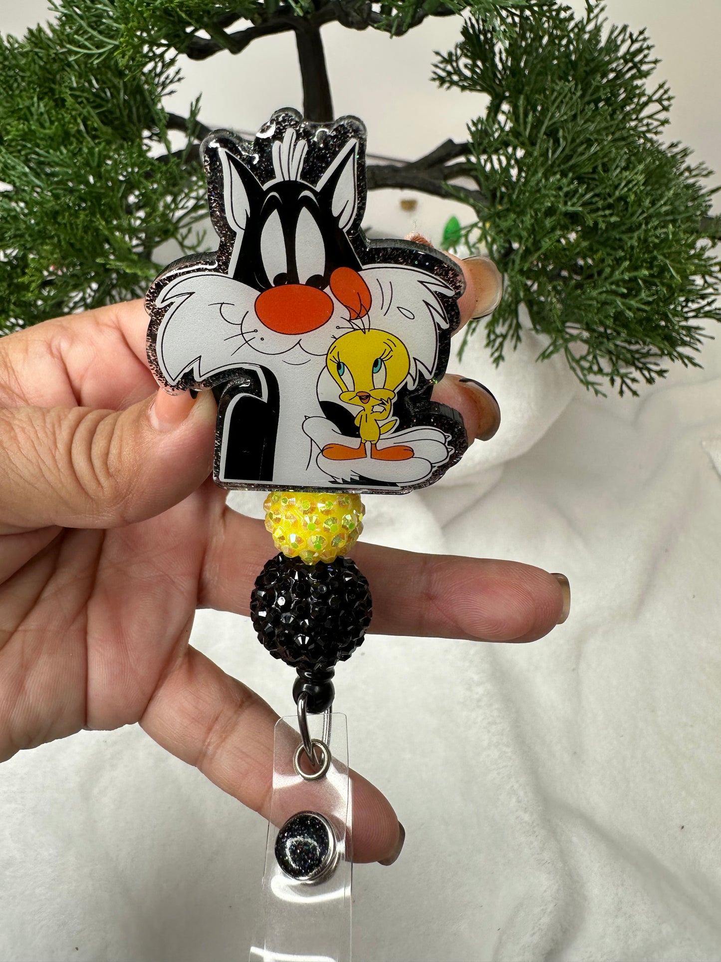 Yellow Bird Black Cat Badge Reel