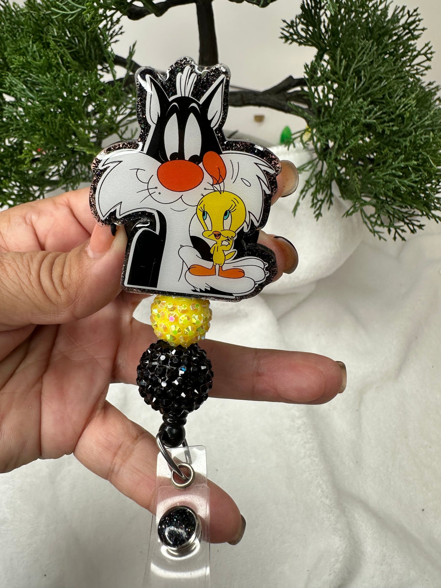 Yellow Bird Black Cat Badge Reel