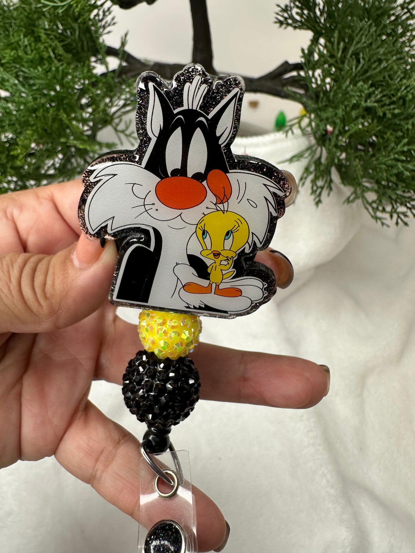 Yellow Bird Black Cat Badge Reel