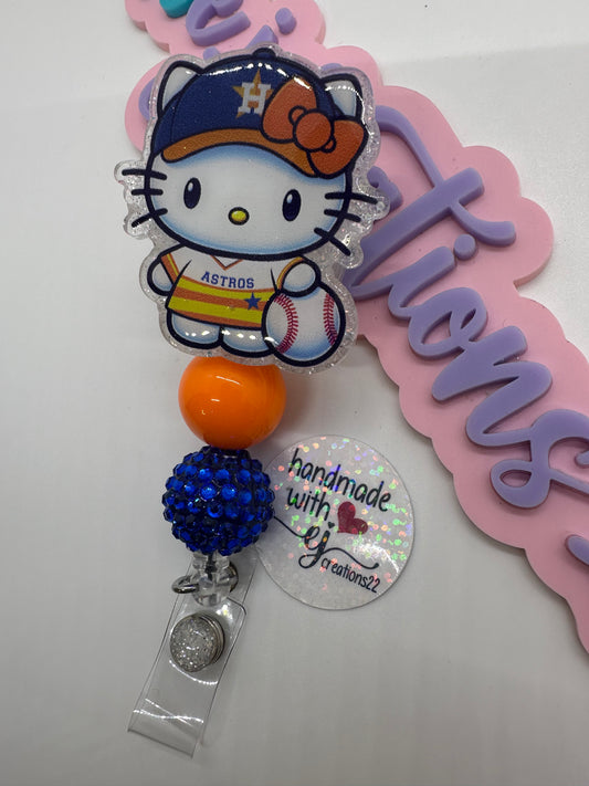 Kitty Orange and White sports Badge Reel