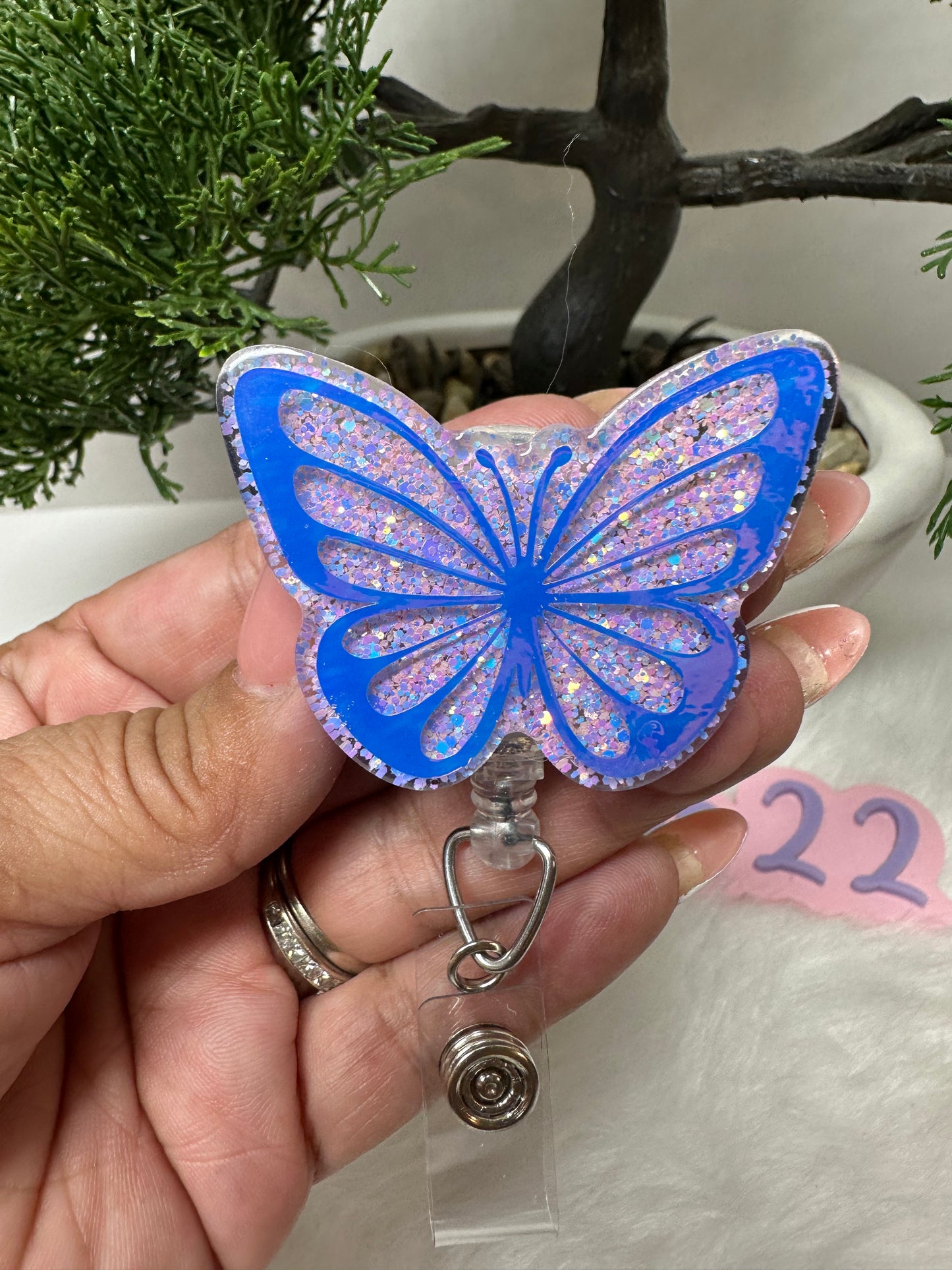 Holographic Butterfly Badge Reel