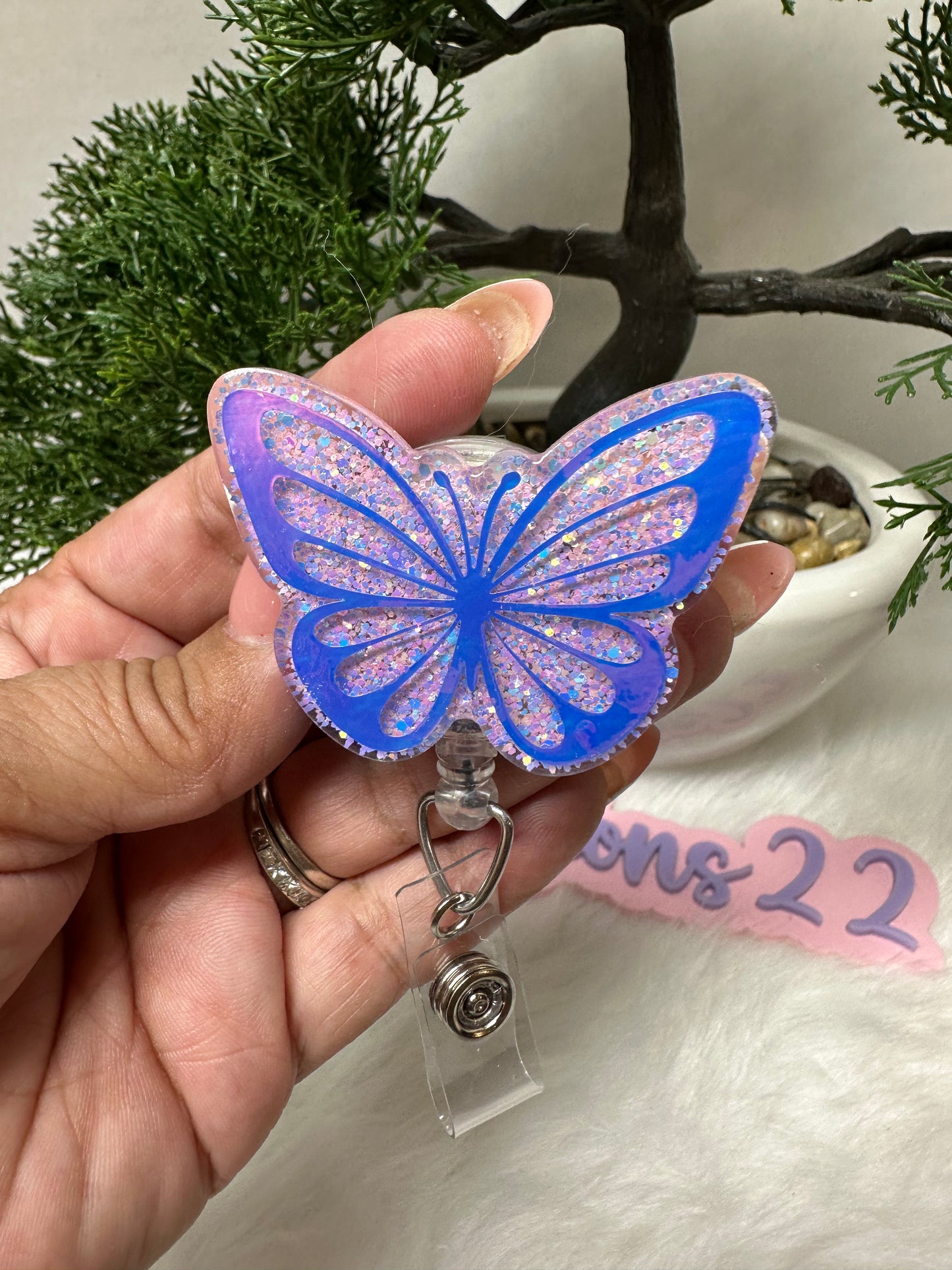 Holographic Butterfly Badge Reel