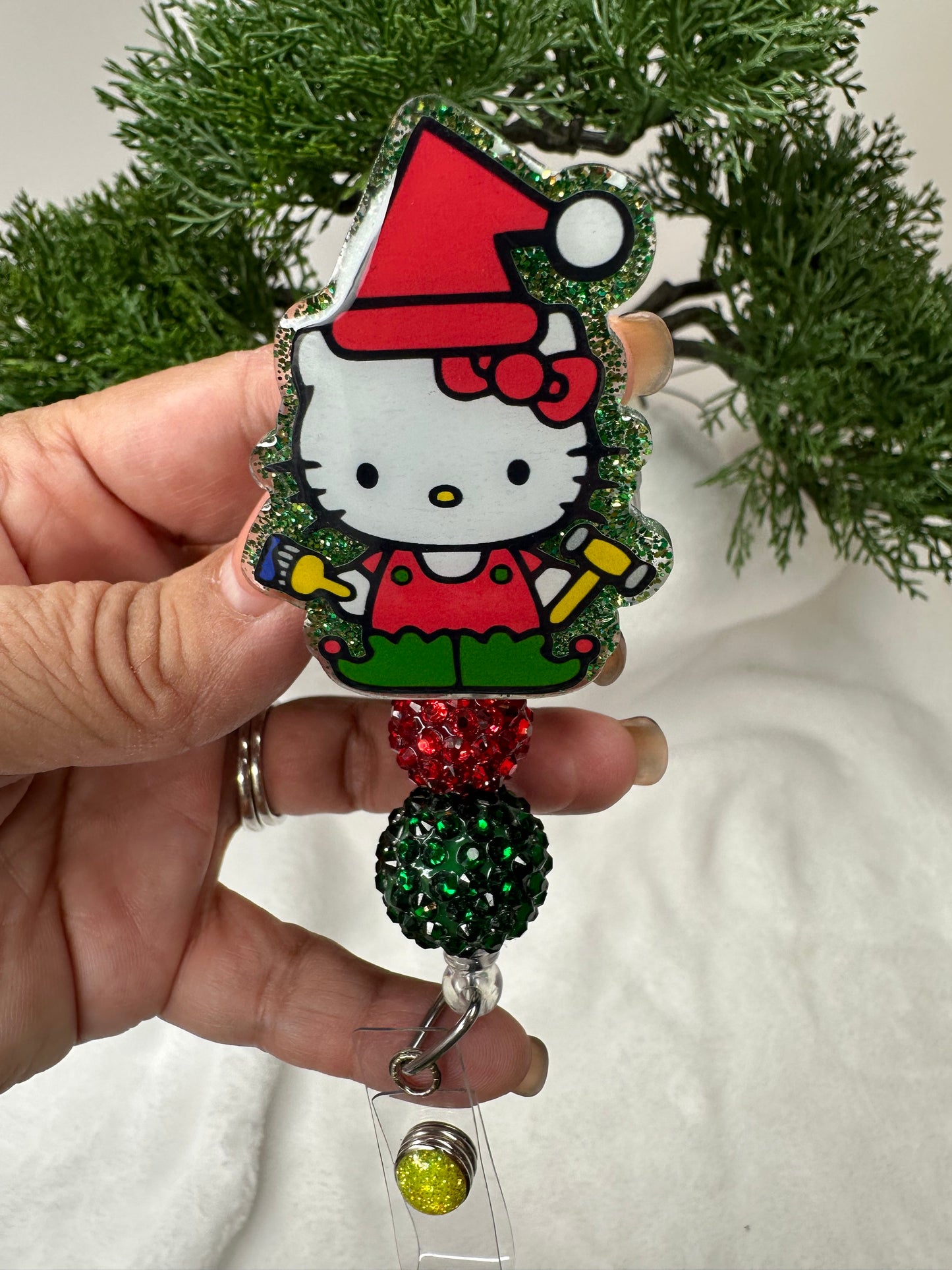 kitty elf badge reel - Christmas kitty badge reels