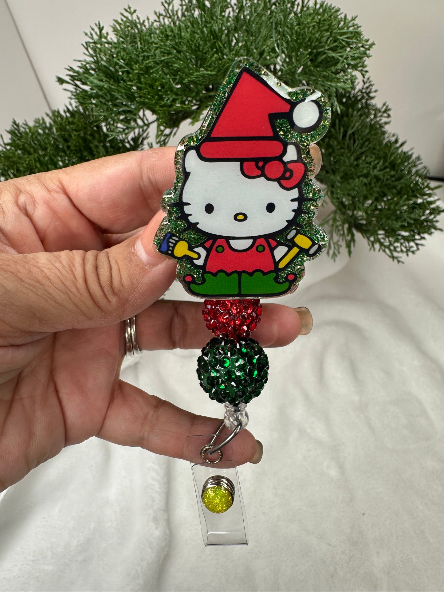 Christmas Elf Kitty Badge Reel