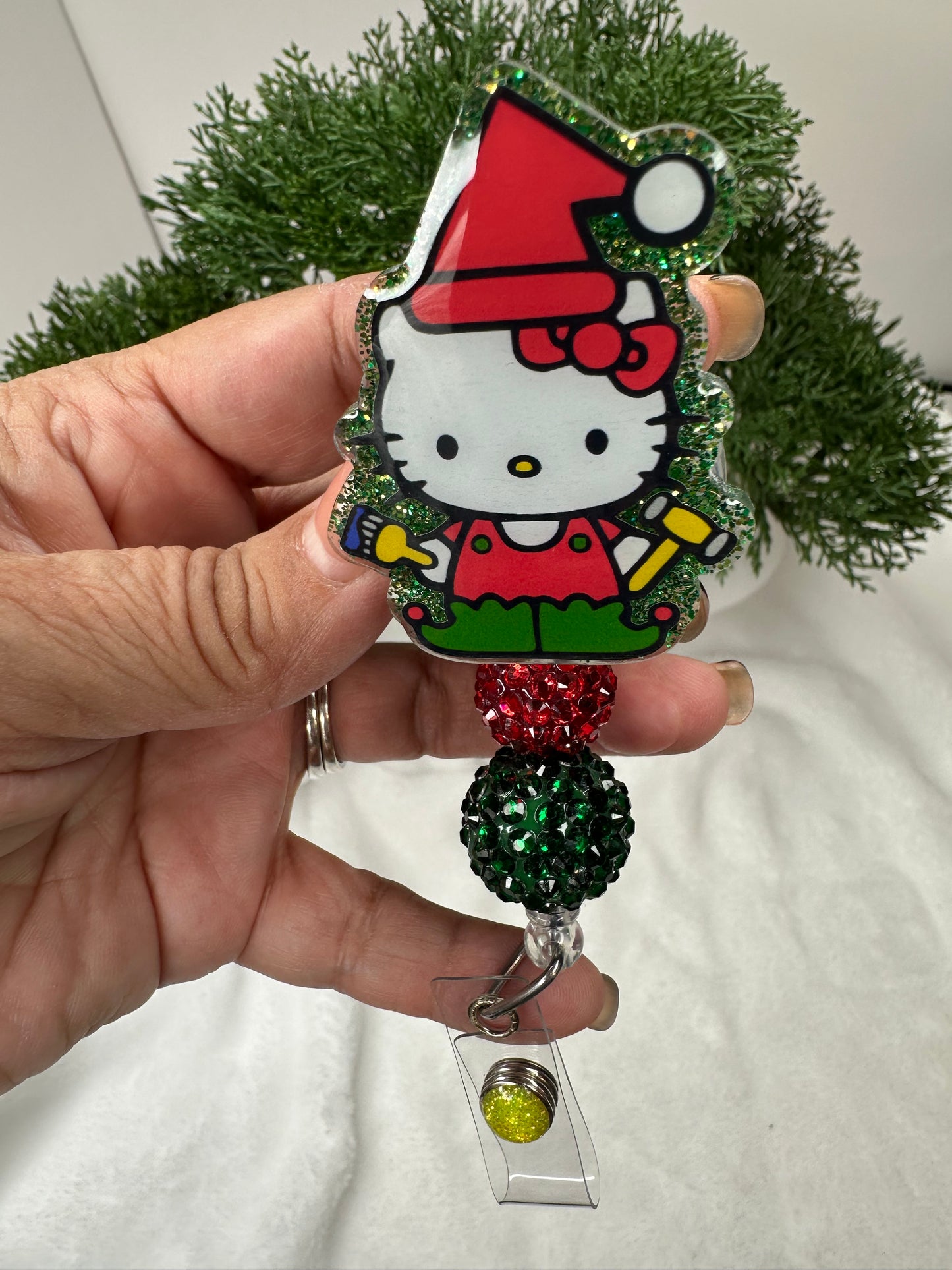 Christmas Elf Kitty Badge Reel