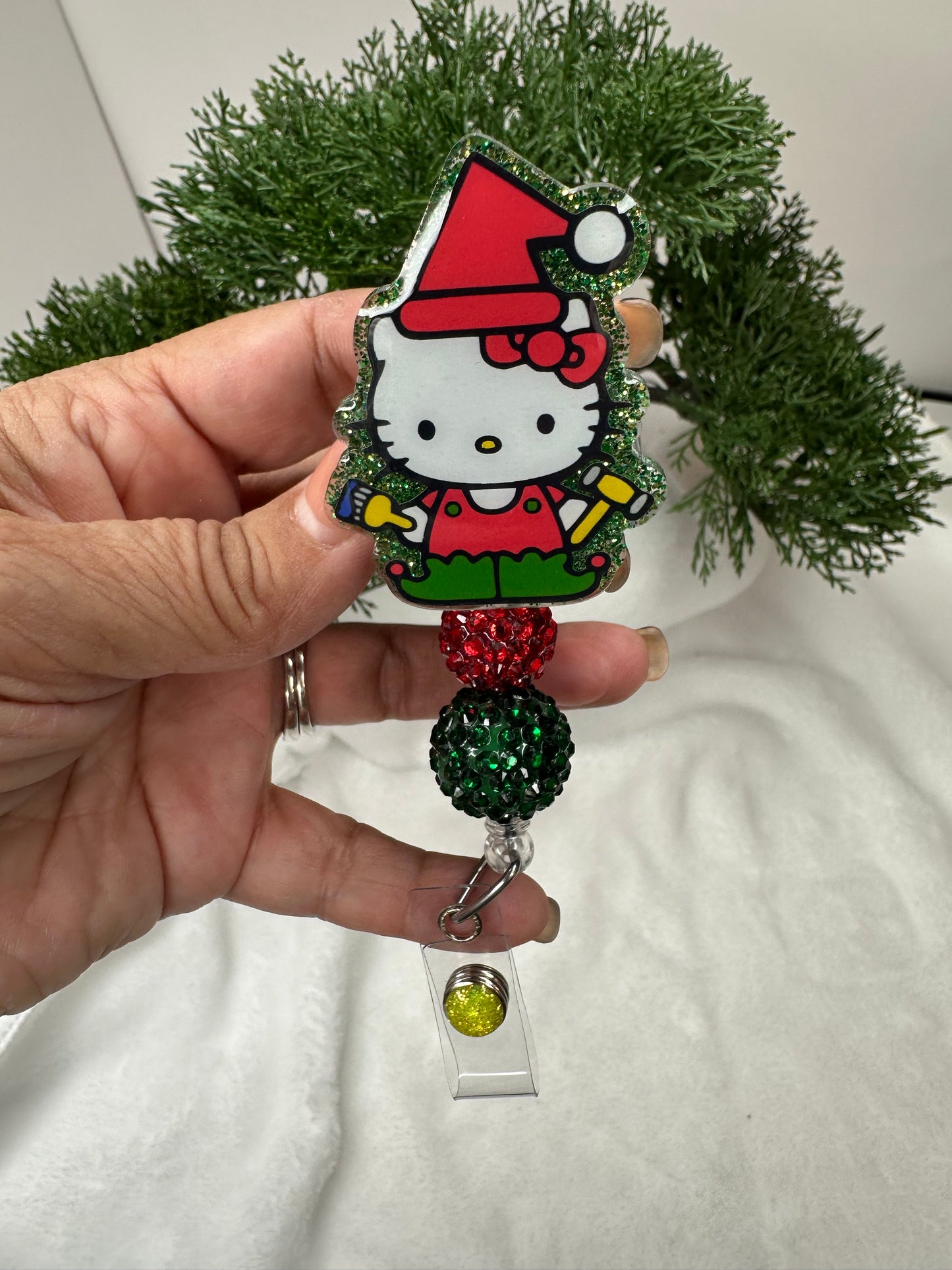 Christmas Elf Kitty Badge Reel