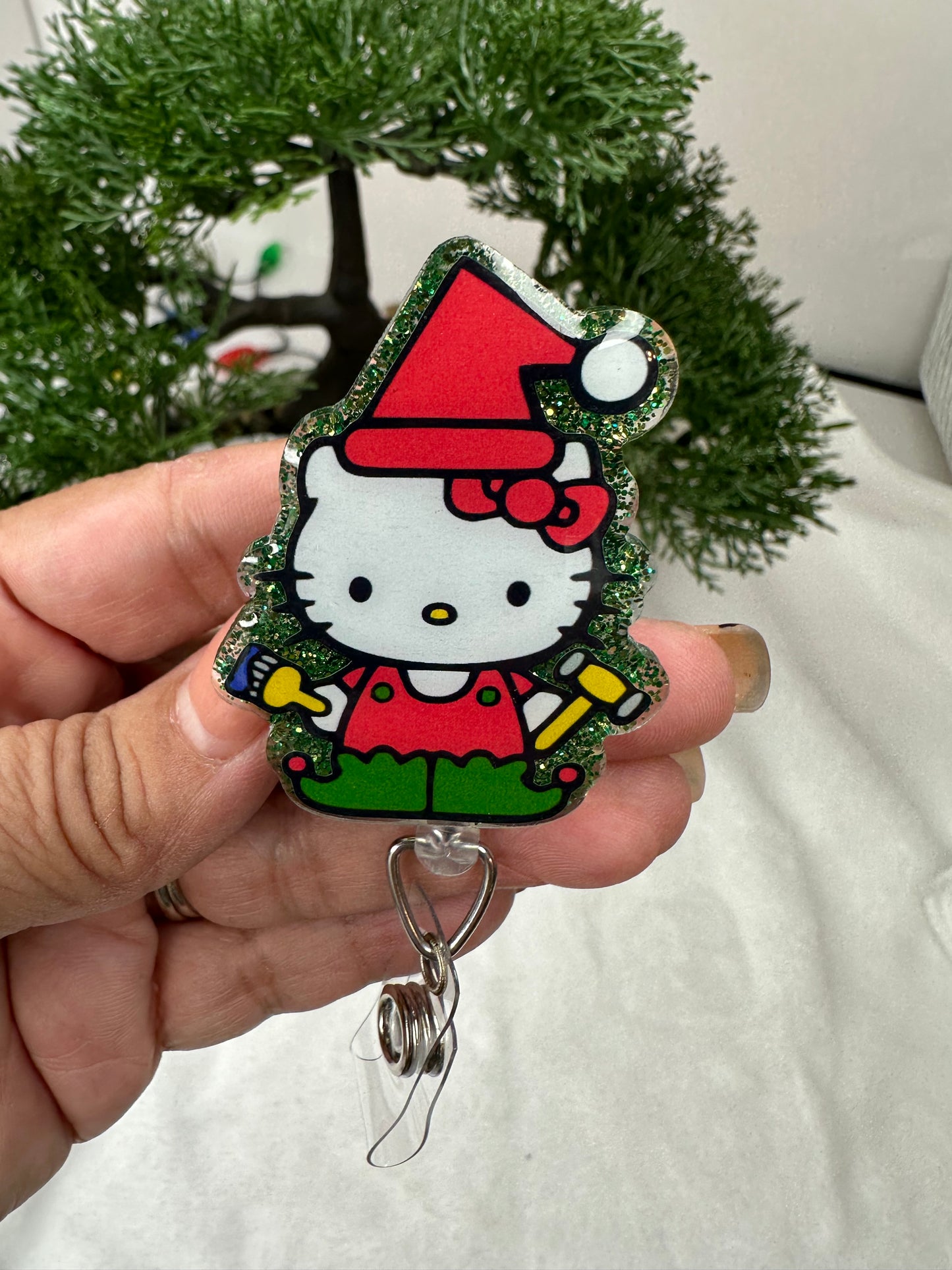 Christmas Elf Kitty Badge Reel