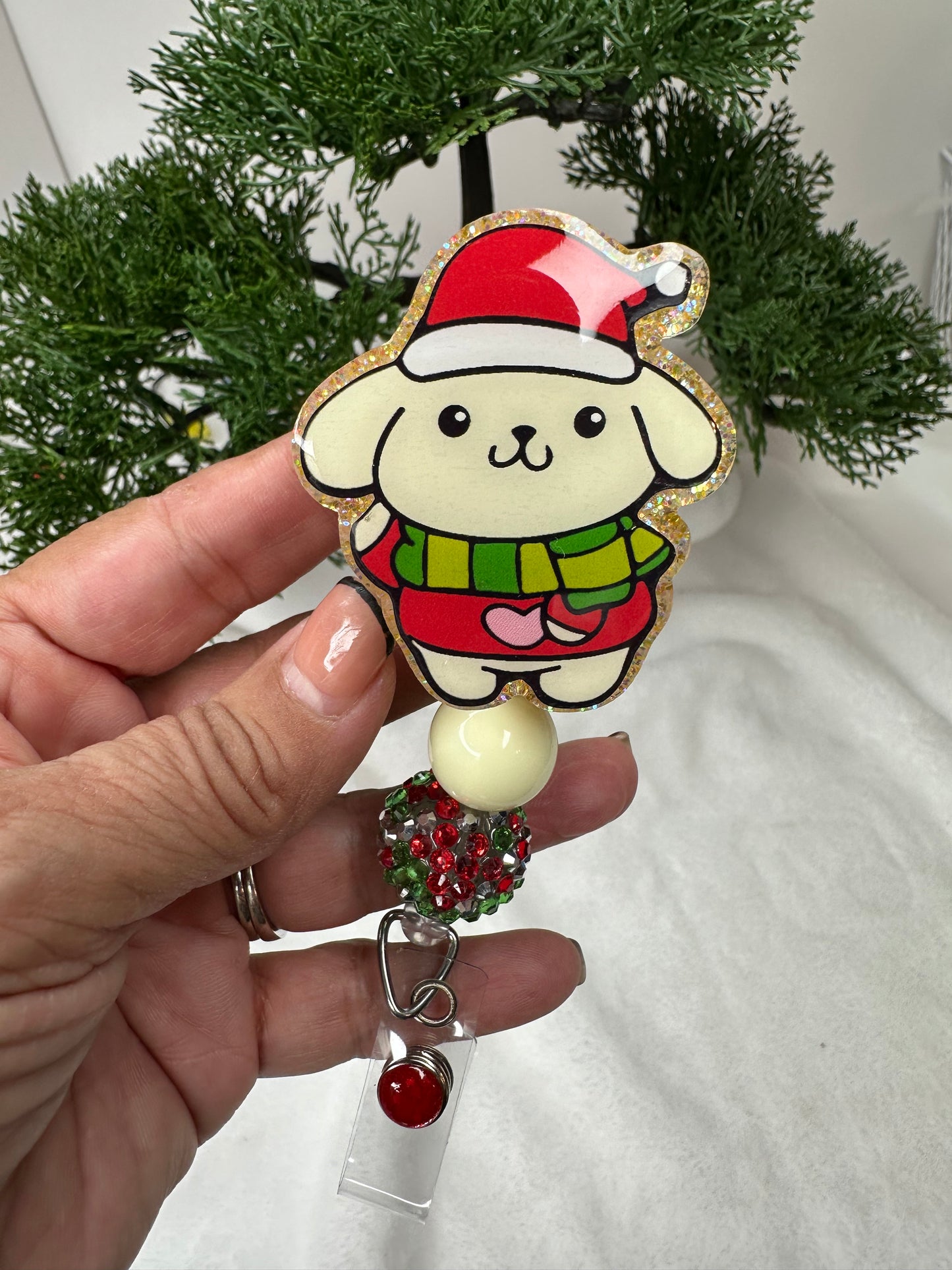 Santa PomPom Badge Reel