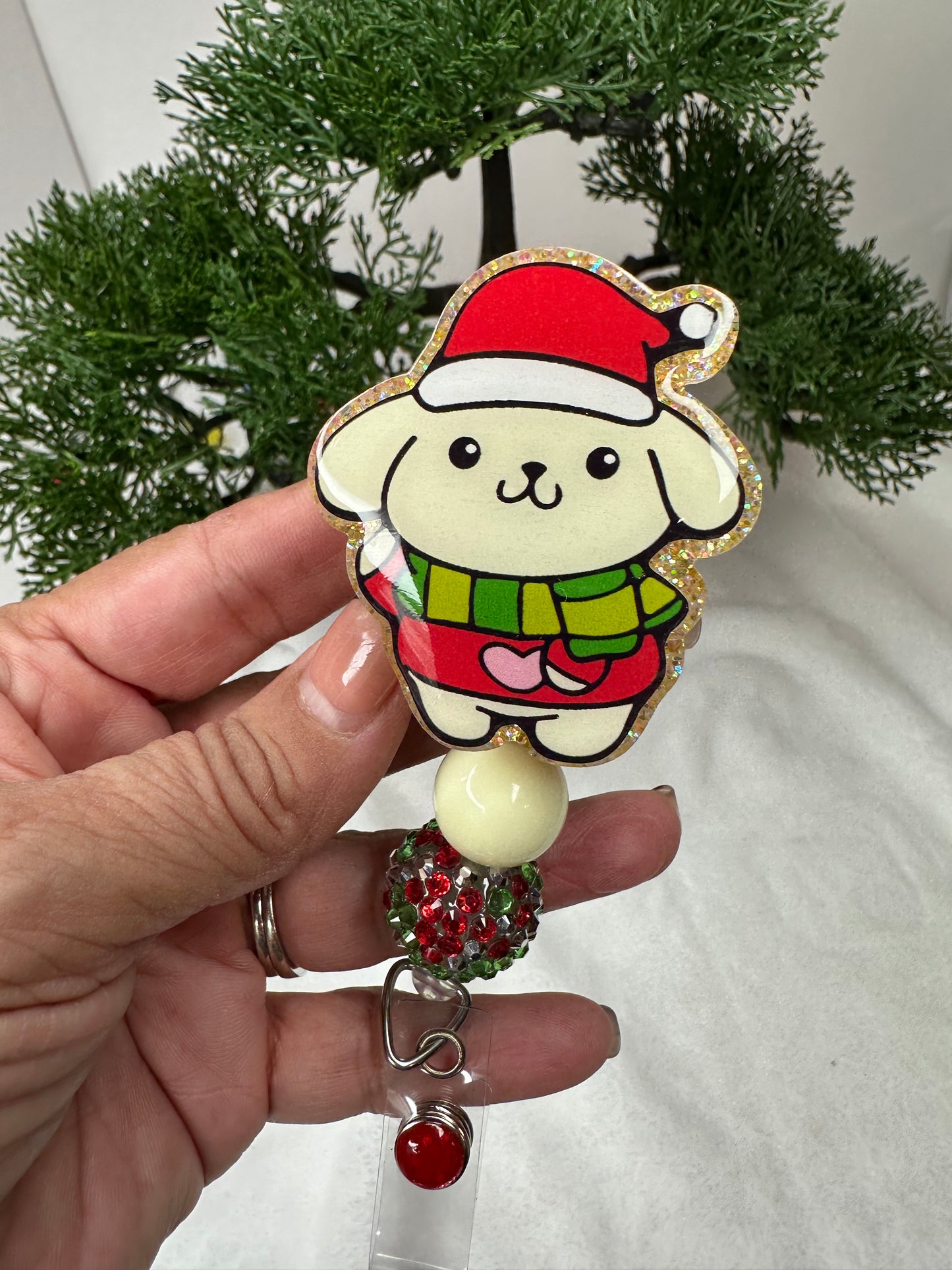 Santa PomPom Badge Reel