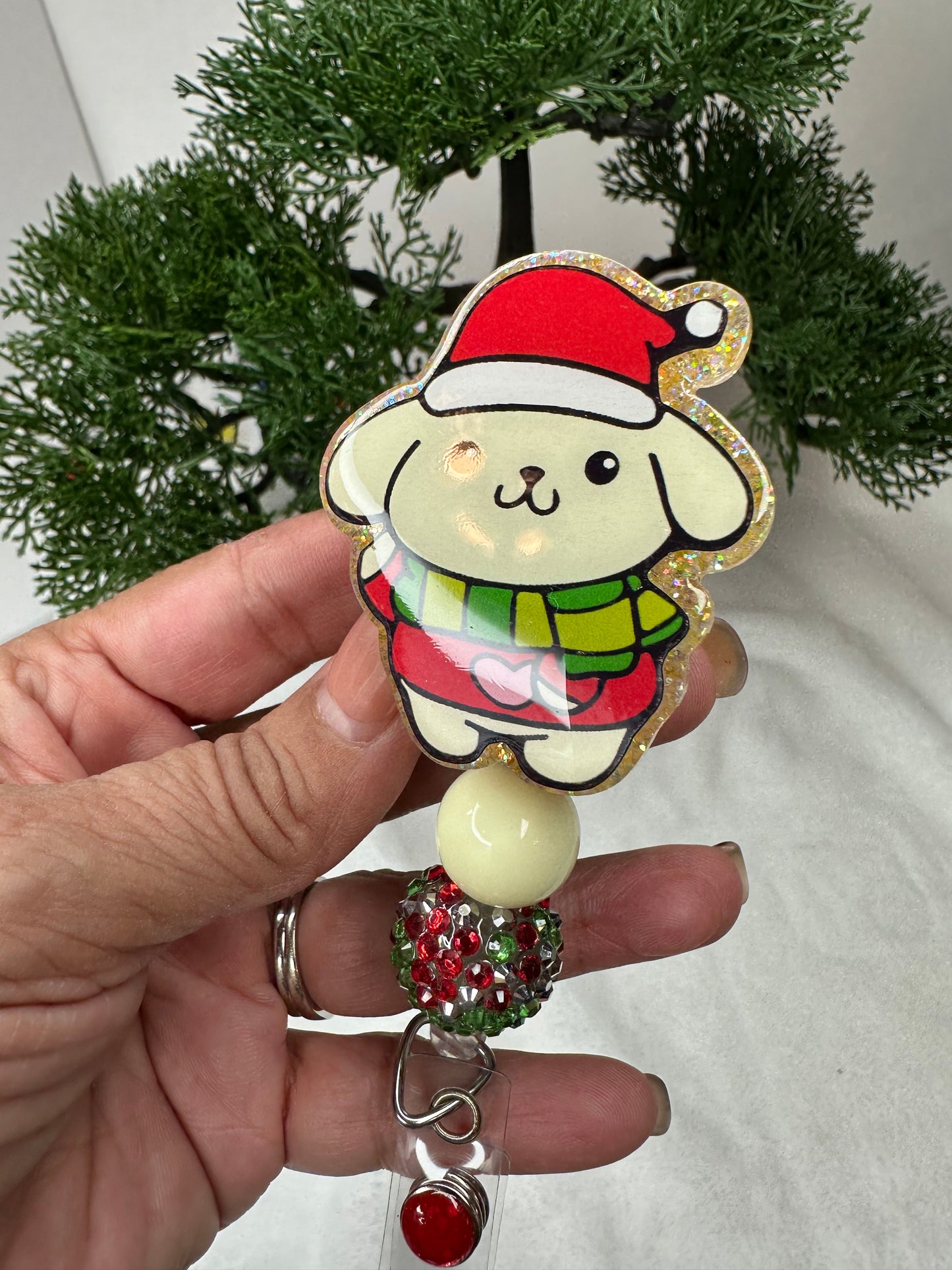 Santa PomPom Badge Reel