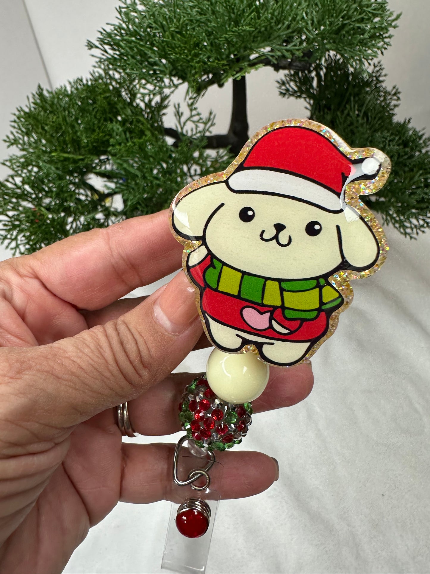 Santa PomPom Badge Reel