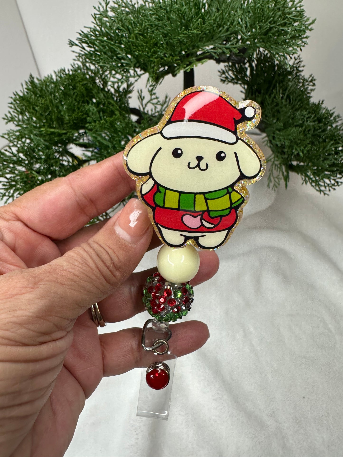 Santa PomPom Badge Reel