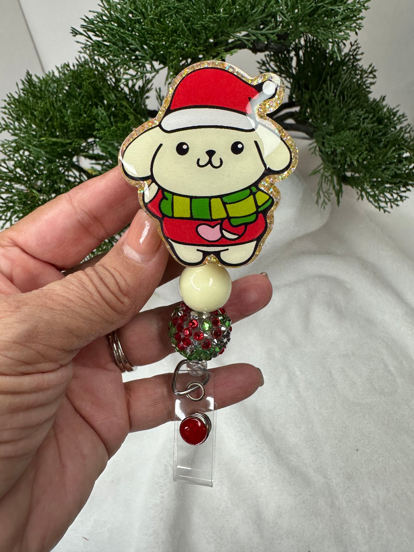 Santa PomPom Badge Reel