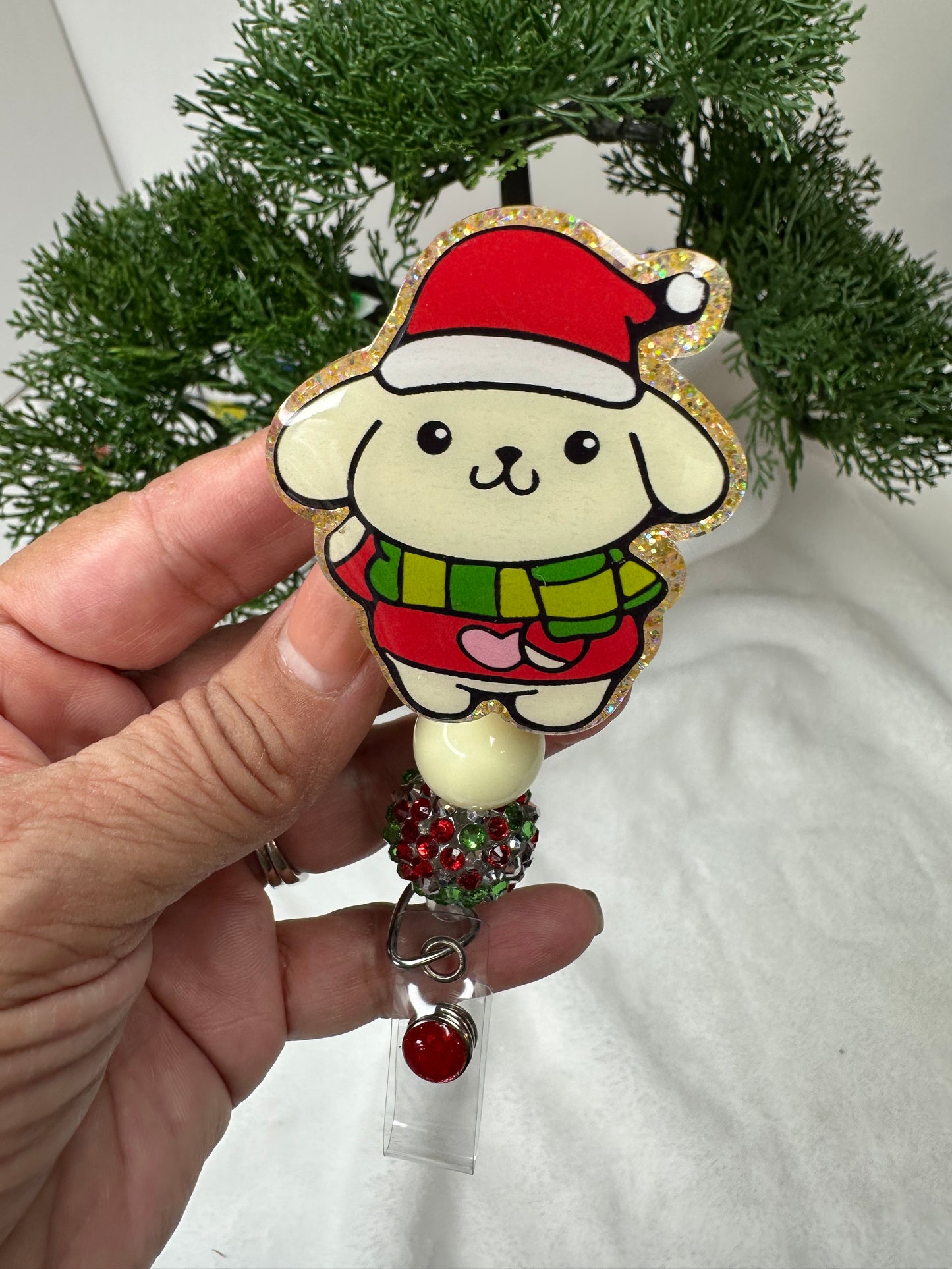 Santa PomPom Badge Reel