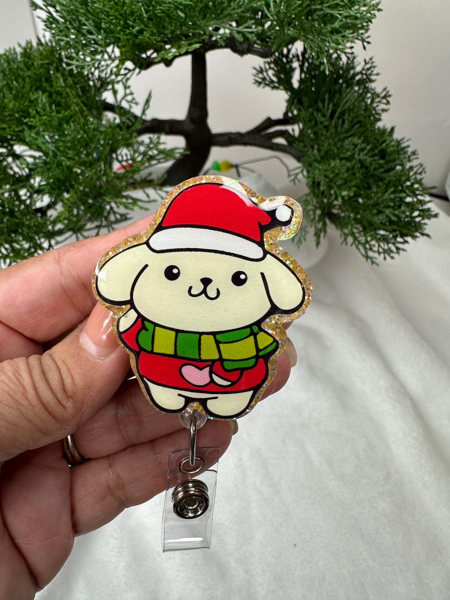 Santa PomPom Badge Reel