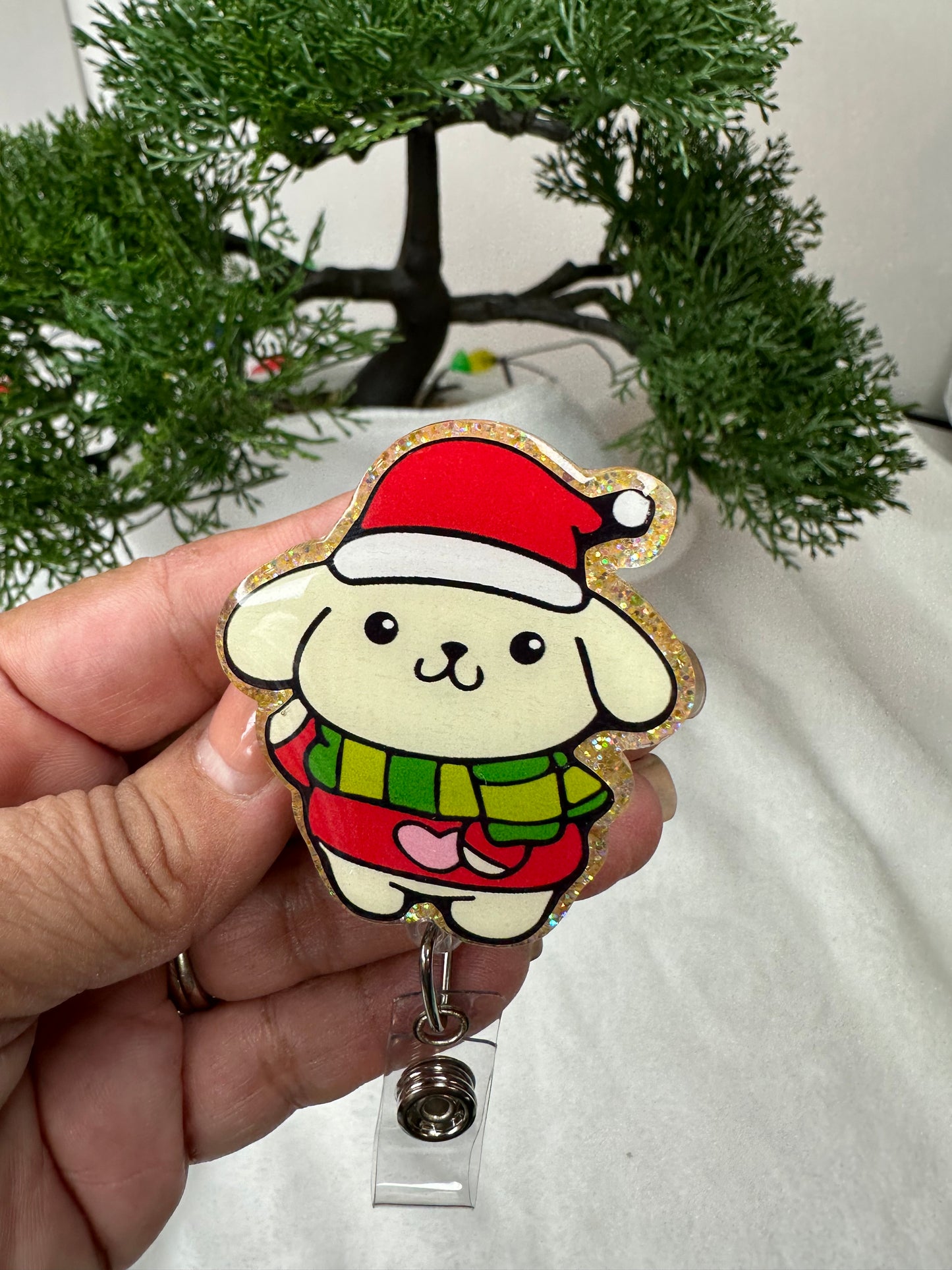 Santa PomPom Badge Reel