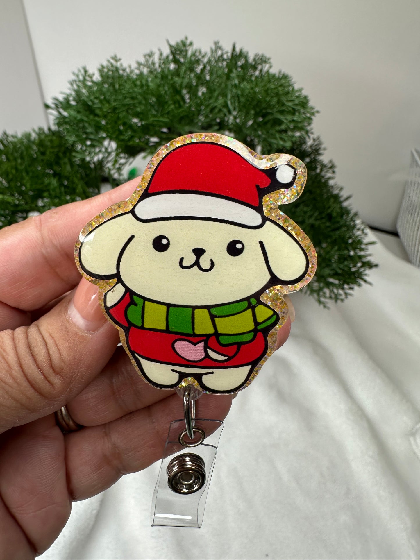 Santa PomPom Badge Reel