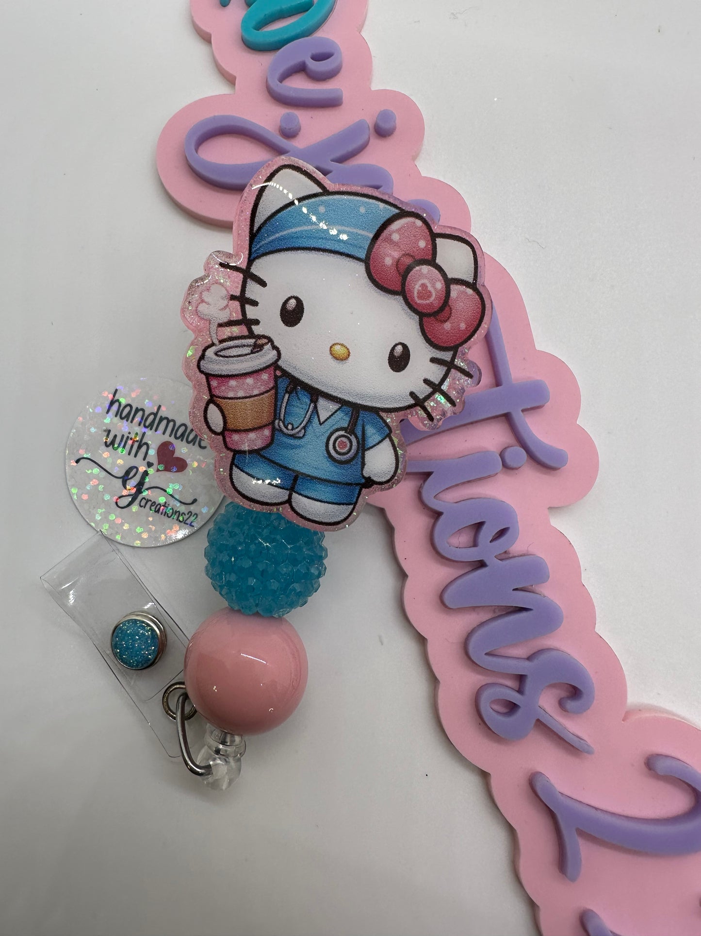 Kitty Nurse Coffee and Scrubs Badge Reel