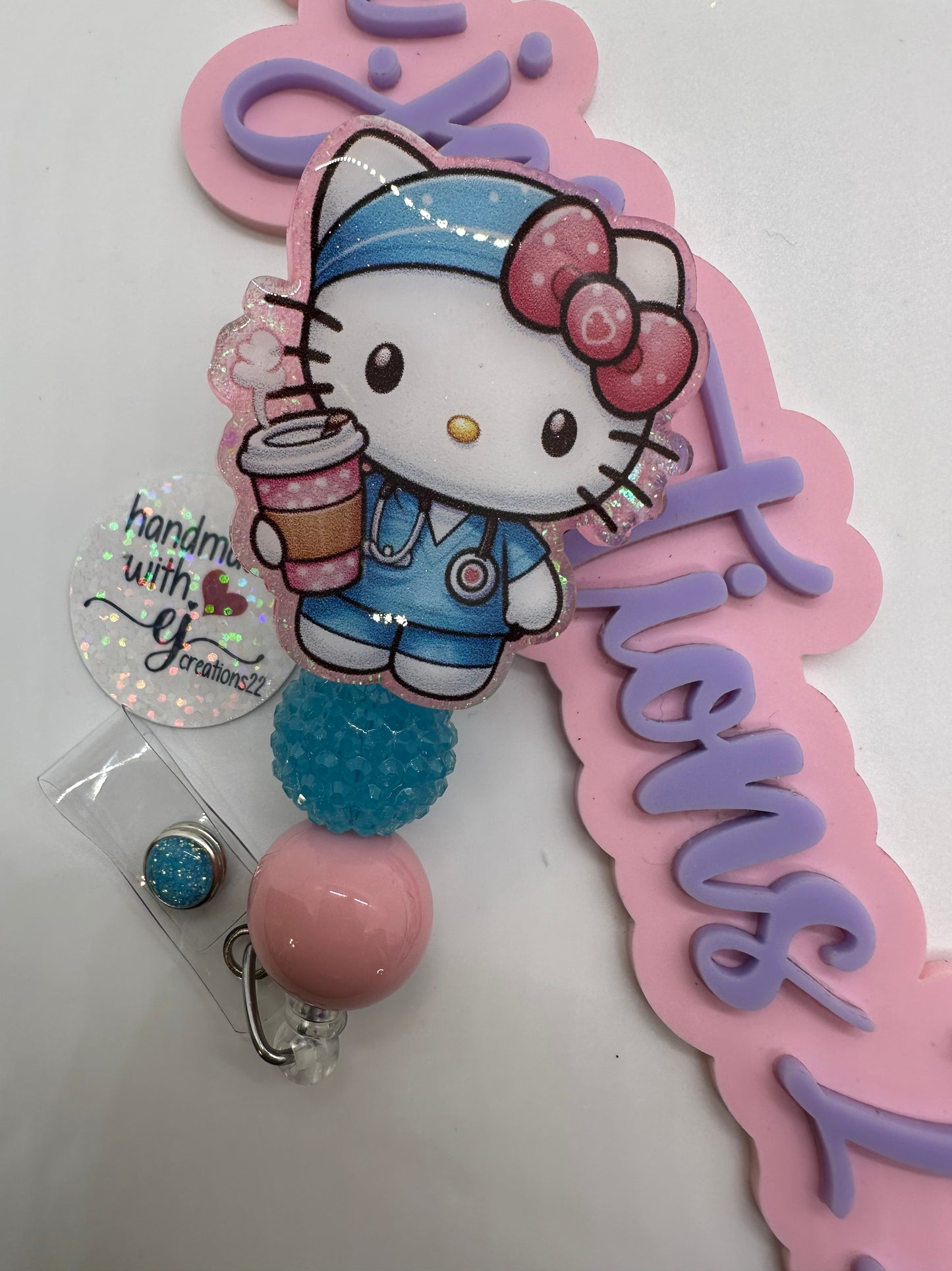 Kitty Nurse Coffee and Scrubs Badge Reel