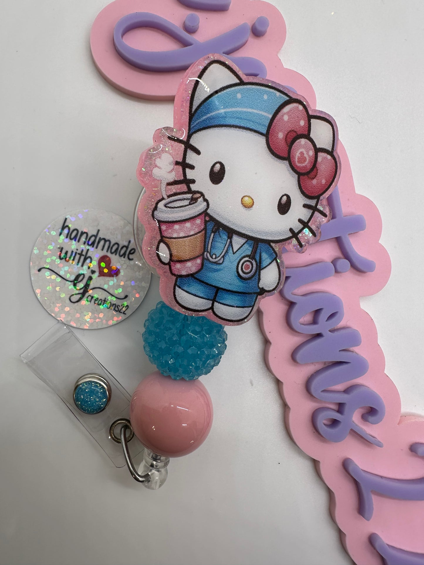 Kitty Nurse Coffee and Scrubs Badge Reel