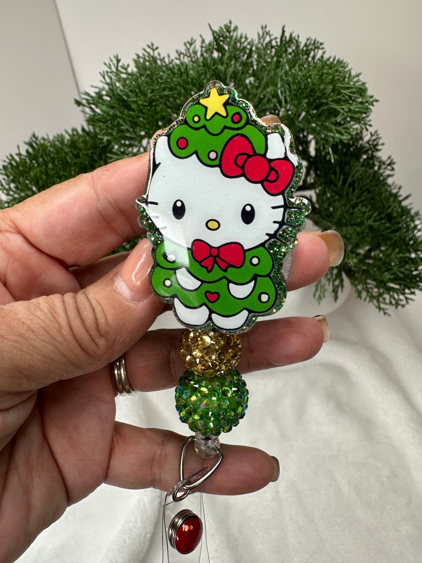 Christmas Tree Kitty Badge Reel