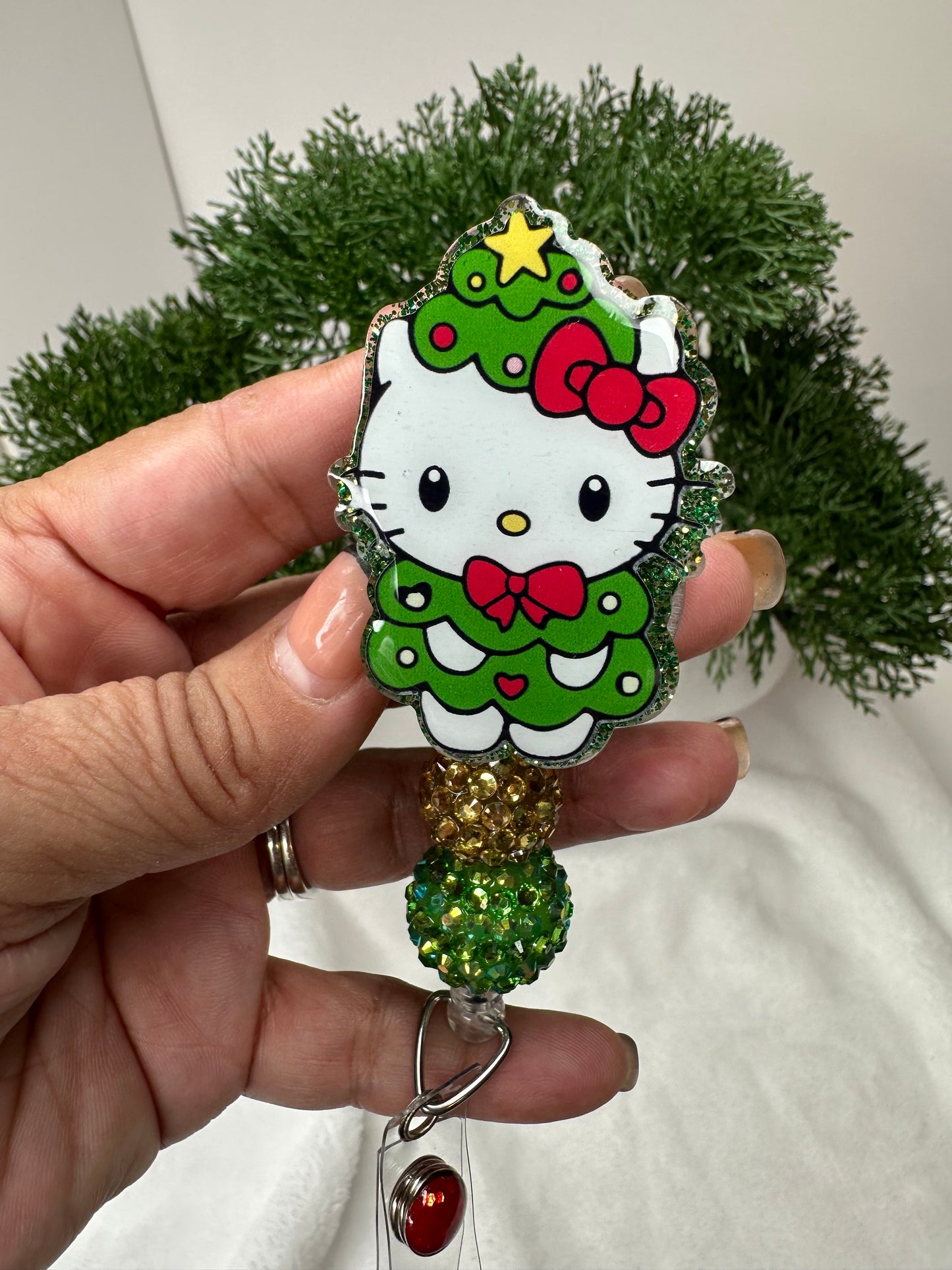 Christmas Tree Kitty Badge Reel