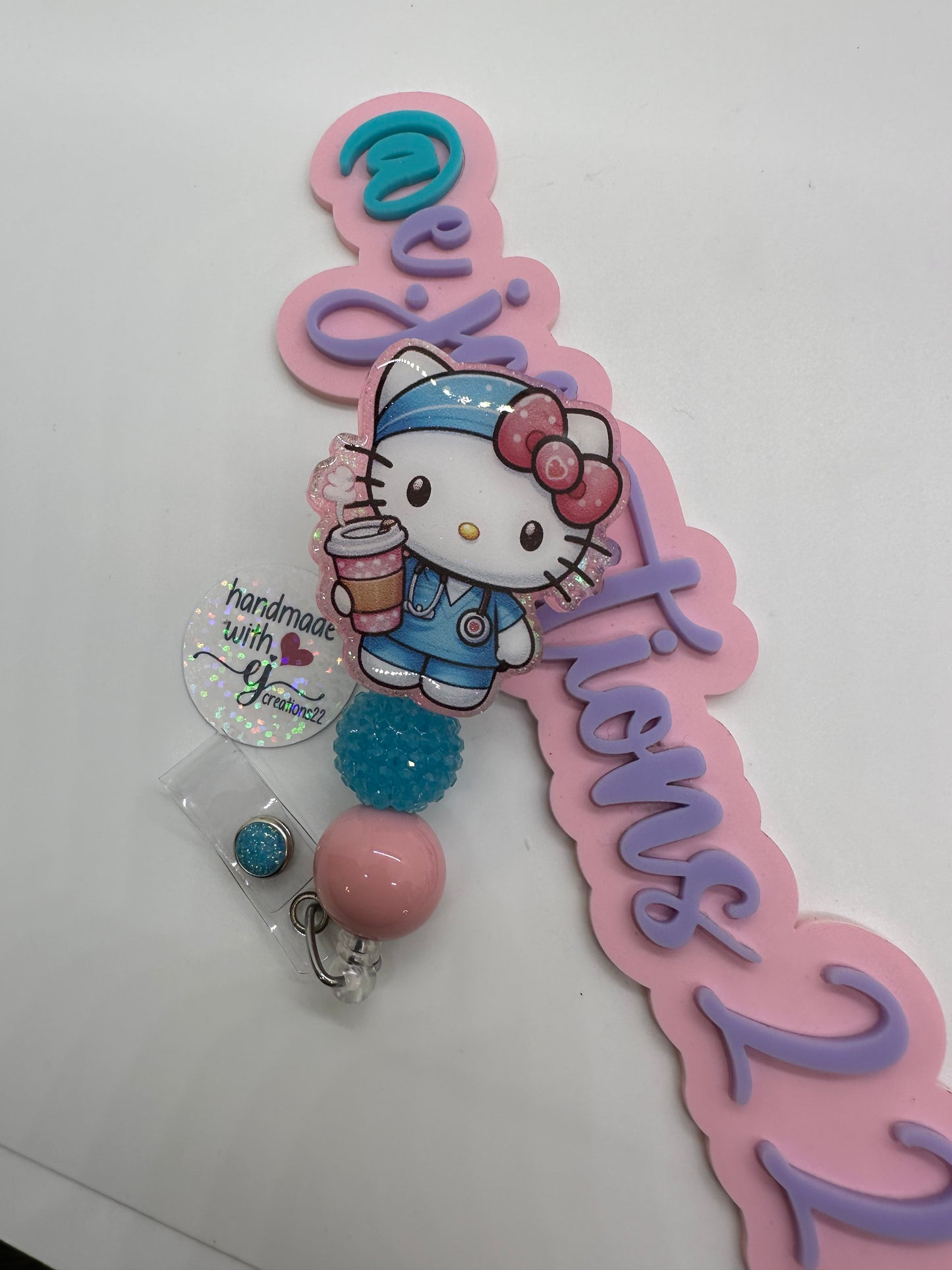 Kitty Nurse Coffee and Scrubs Badge Reel