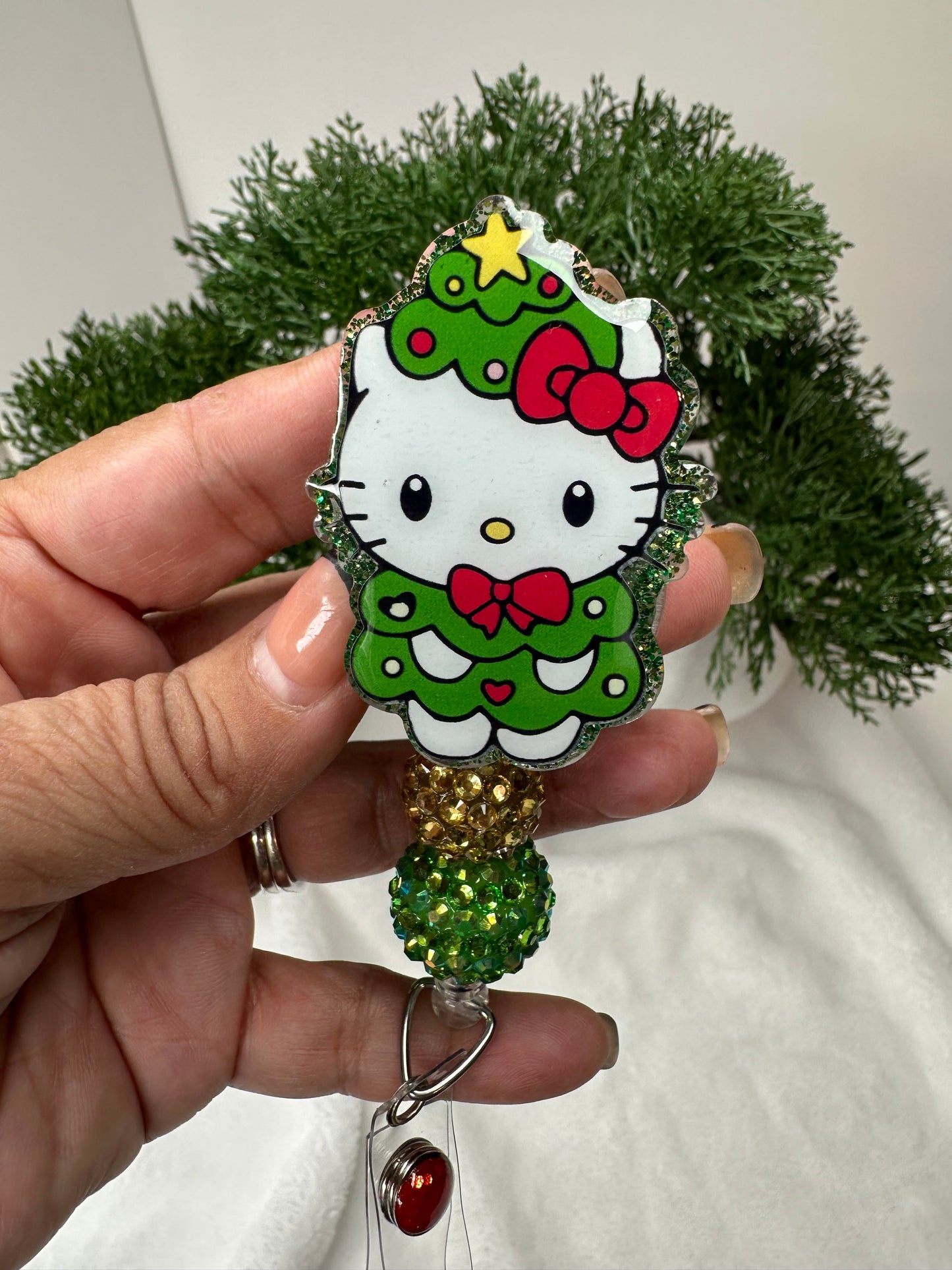 Christmas Tree Kitty Badge Reel