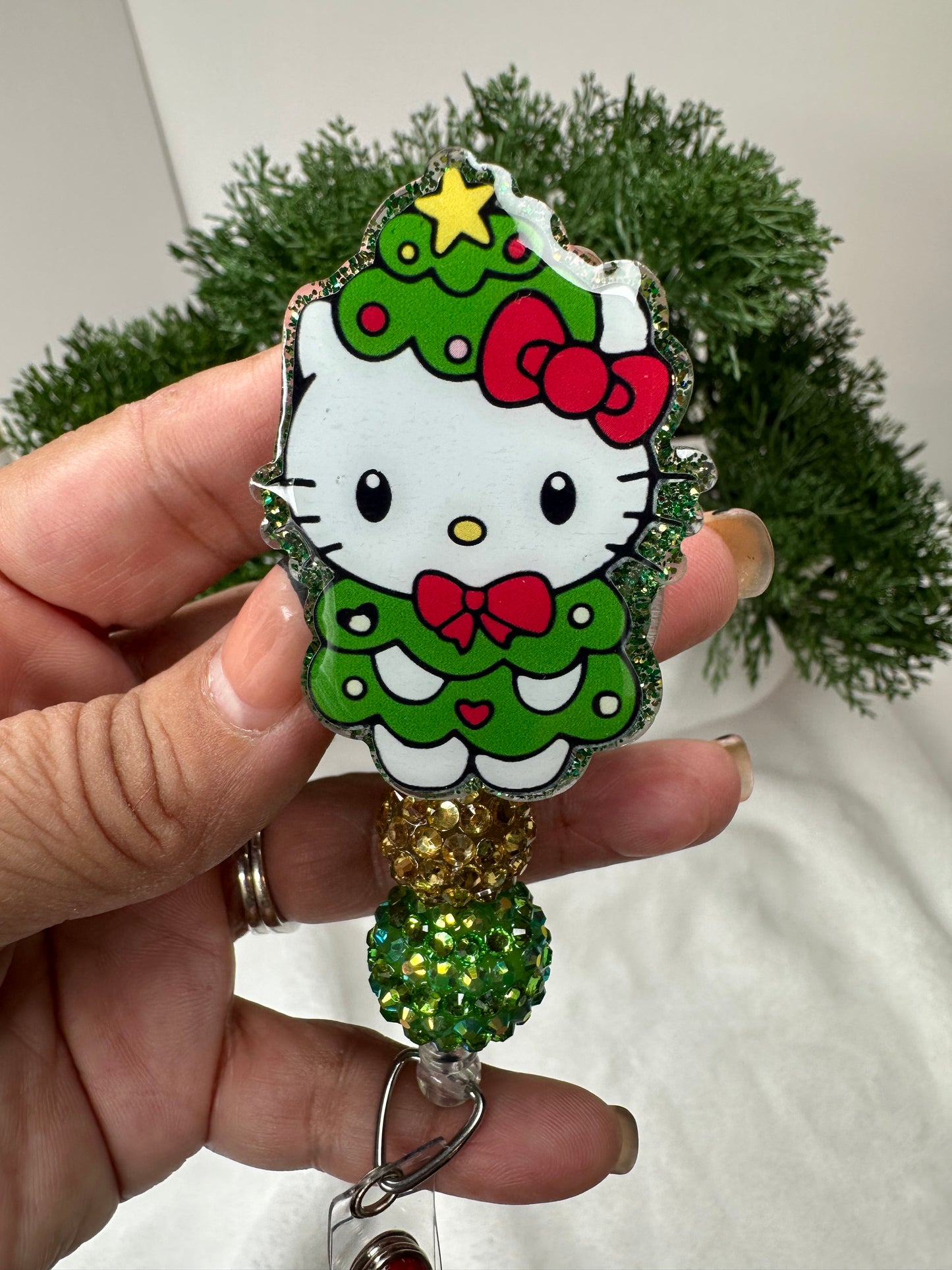 Christmas Tree Kitty Badge Reel