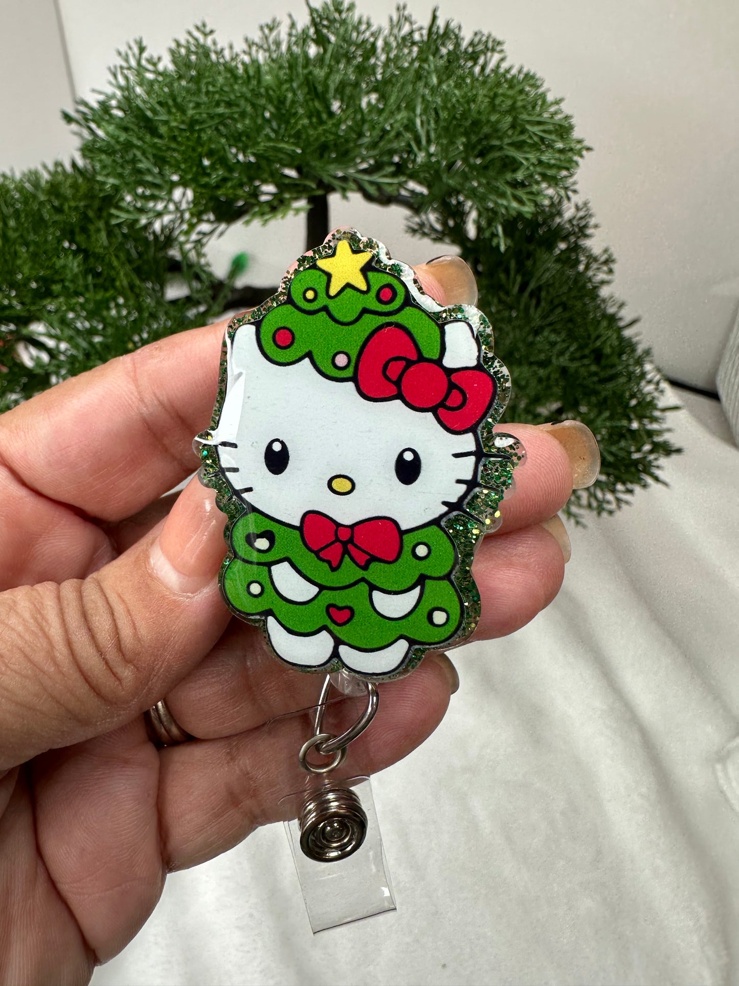 Christmas Tree Kitty Badge Reel