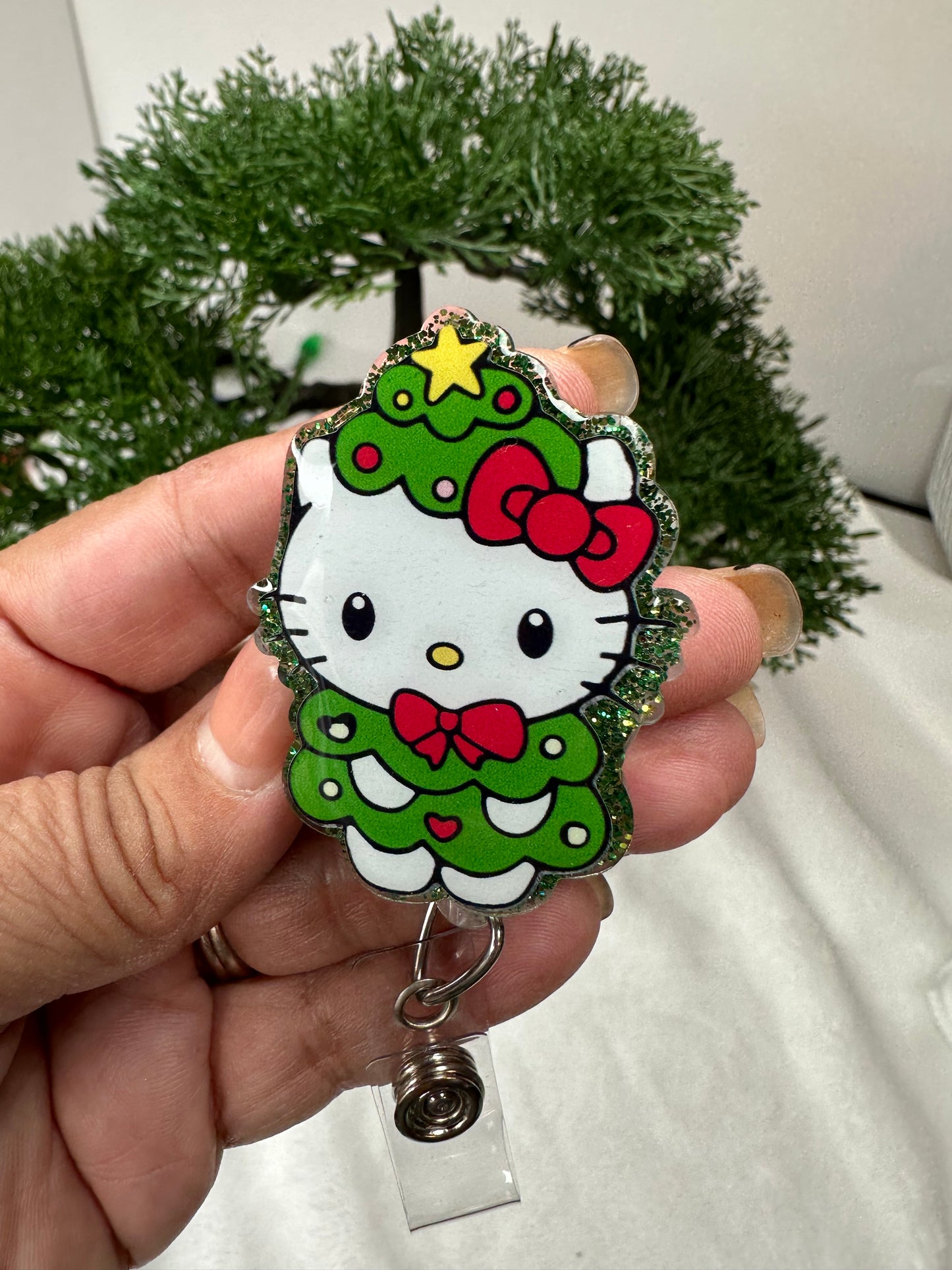 Christmas Tree Kitty Badge Reel