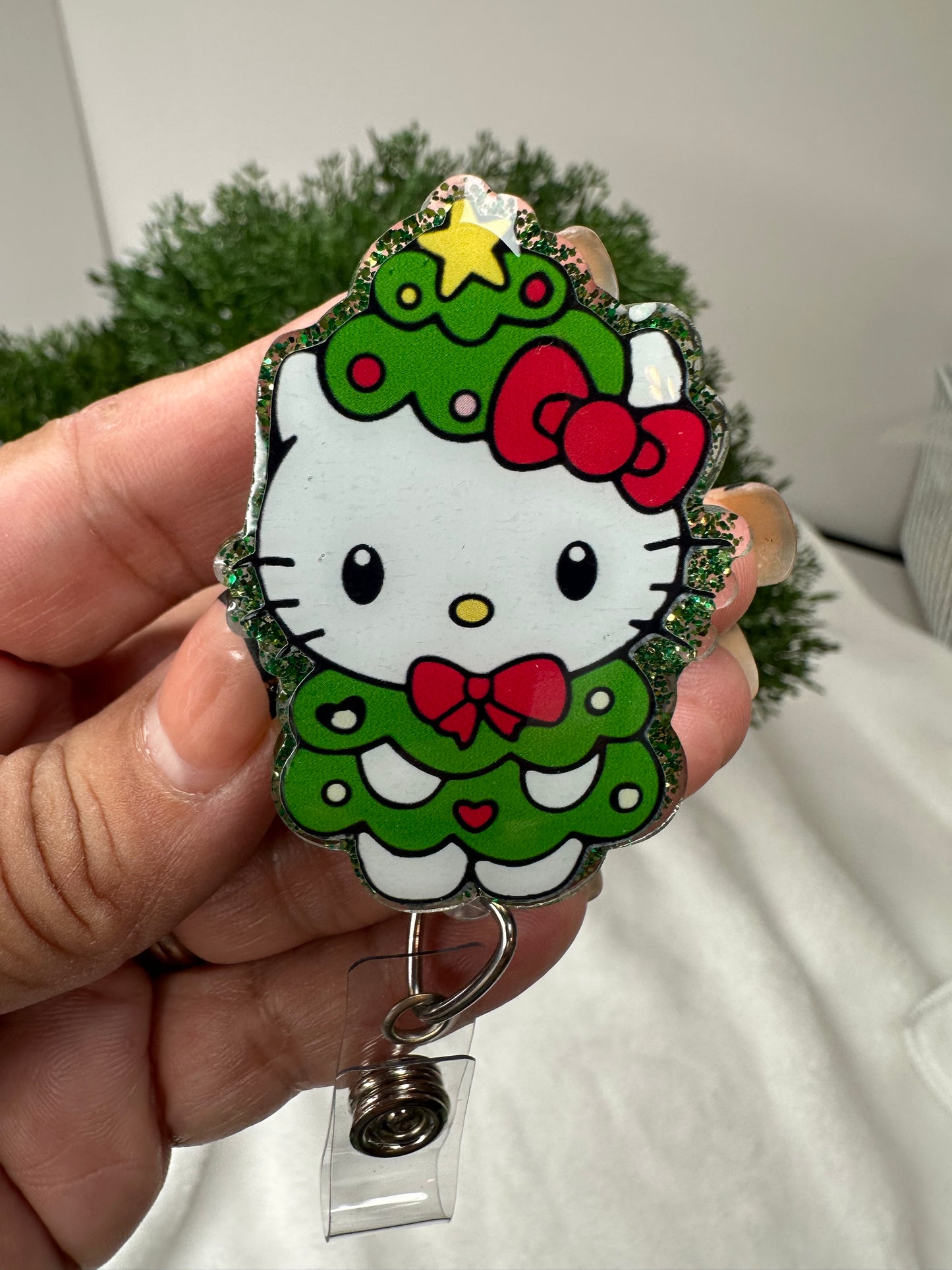 Christmas Tree Kitty Badge Reel