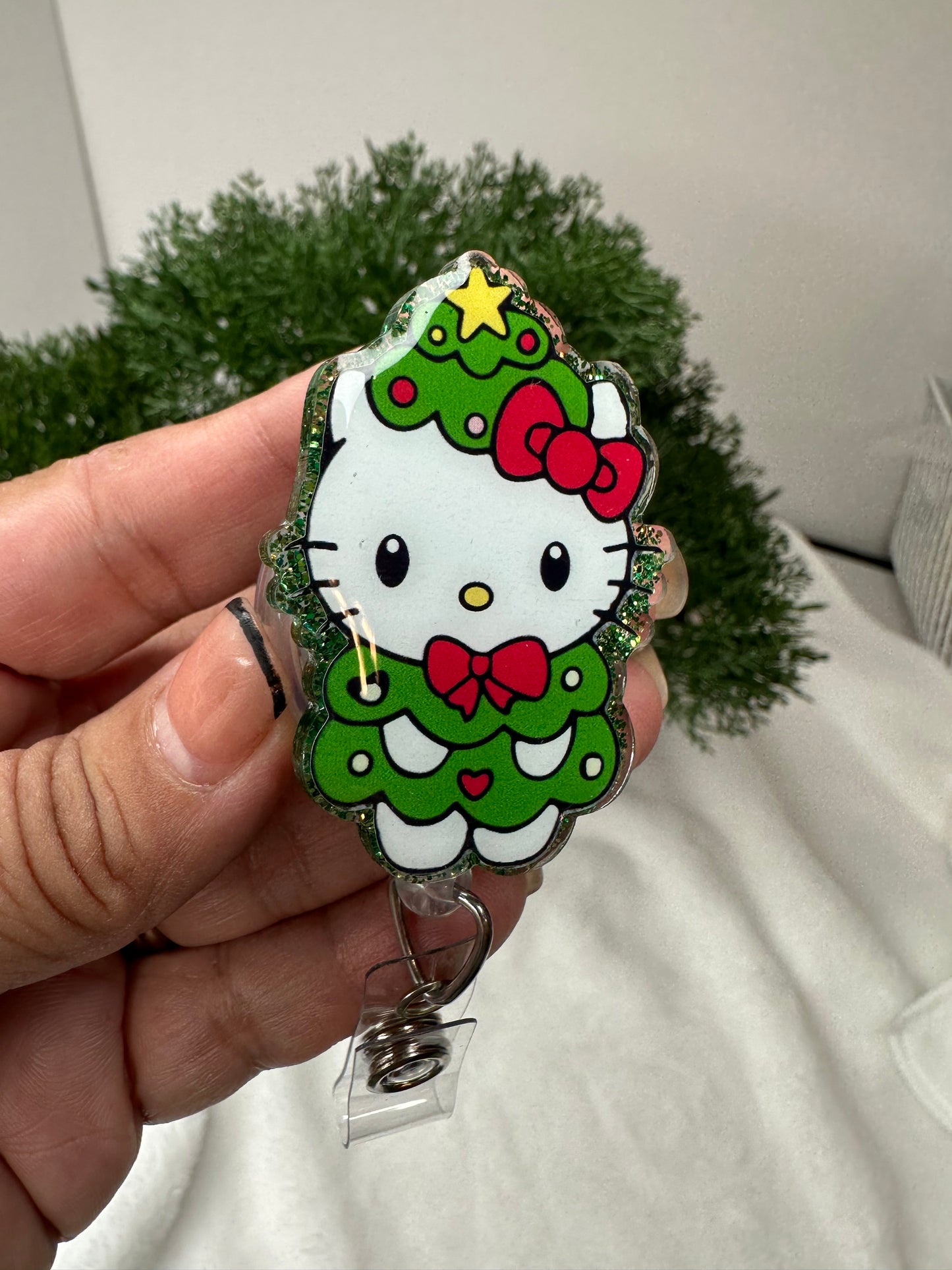 Christmas Tree Kitty Badge Reel