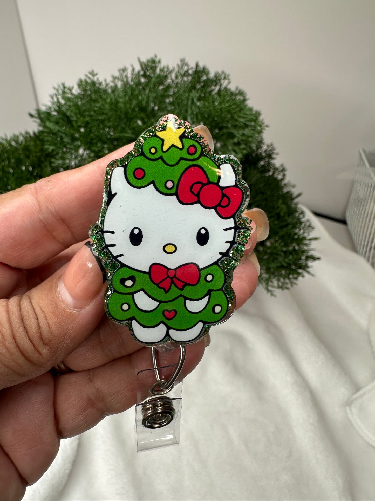 Christmas Tree Kitty Badge Reel