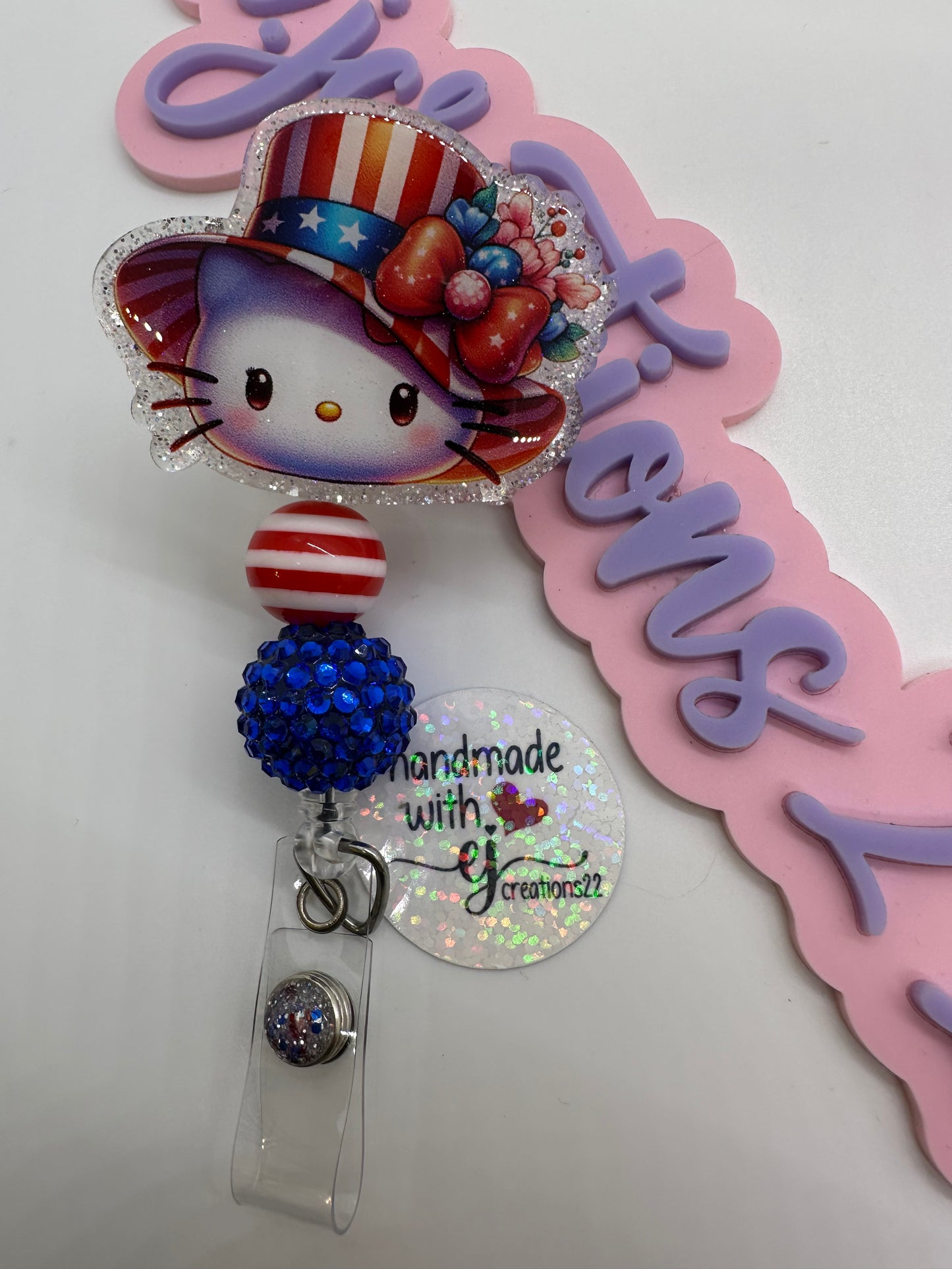 Kitty 4th of July Badge Reel